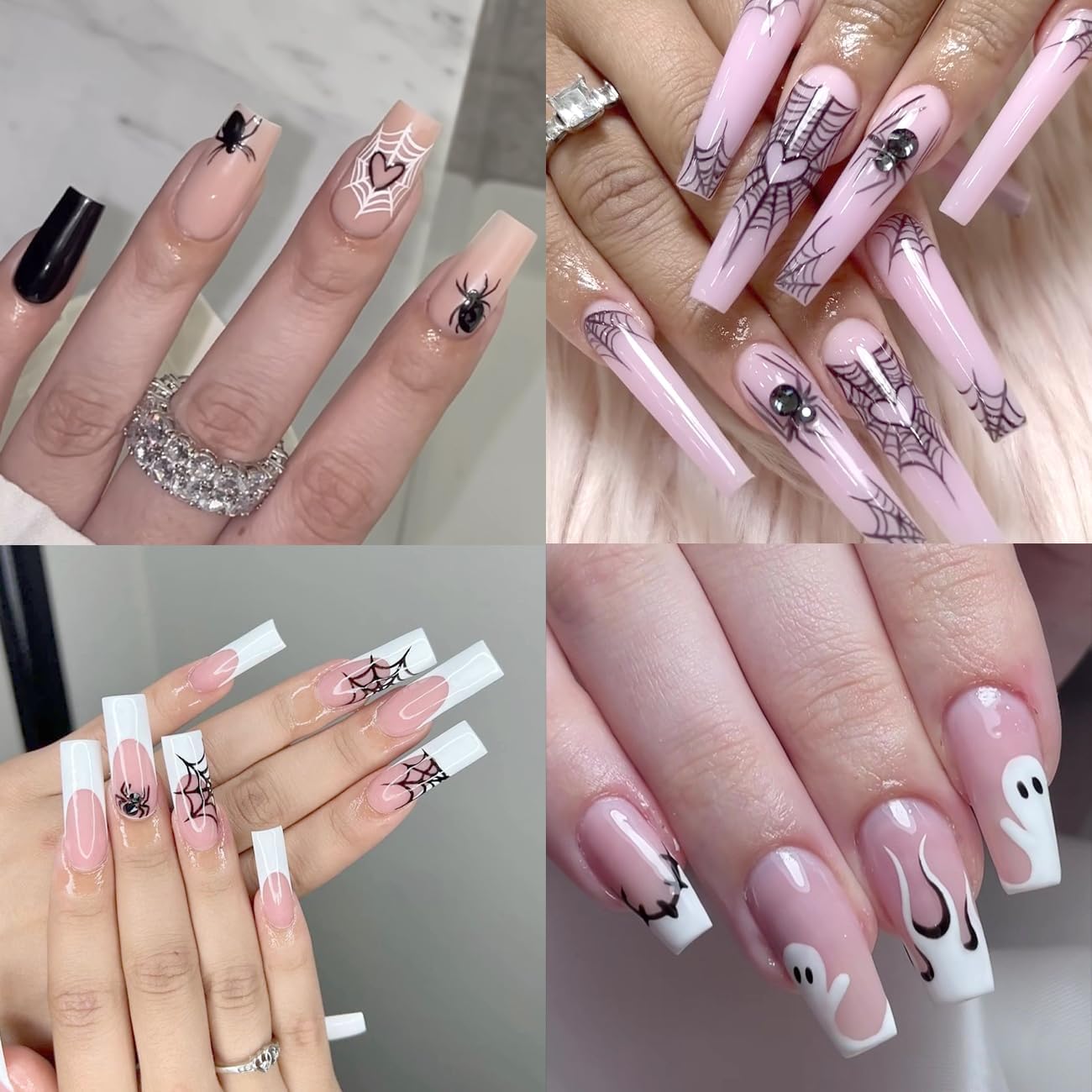 Halloween Nail Stickers for Nail Art Kit - 6Sheets Cute Ghost Nail Decals 3D Self-Adhesive Horror Skull Spider Web Bat Pumpkin Star Moon Designs DIY Nail Art Tips Nail Supplies for Halloween Party