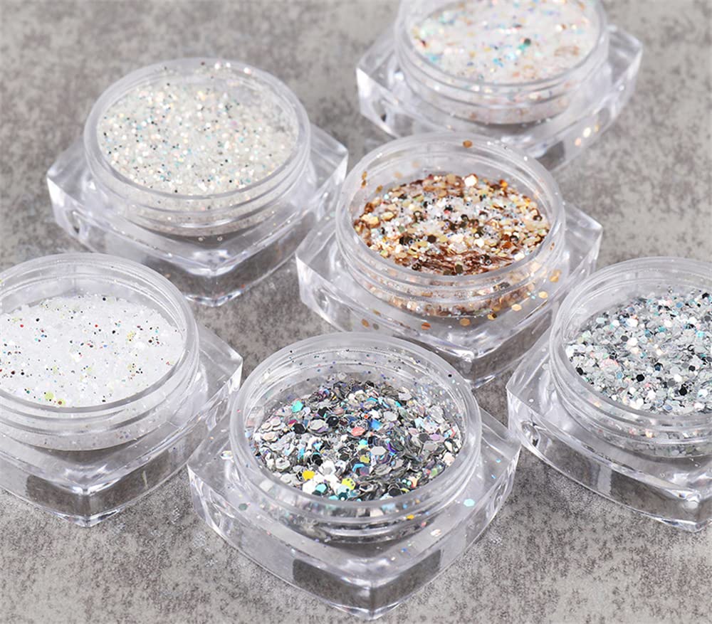 Holographic Nail Art Sequins Glitter Kits 12 Boxes 3D Nails Glitter Metallic Shining Flakes Acrylic Powder Dust Sequins for Nails Decoration Holographic Manicure Tips (Vintage Color-2set)