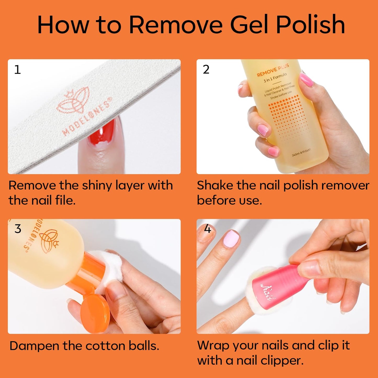 Modelones Acetone Nail Polish Remover, Professional Gel Polish Remover, Nail Glue Remover Natural Formula with Jojoba Oil for Nail Moisturizing & Care, Acrylic Dip Powder Remover(8 FL.Oz.), Lemon