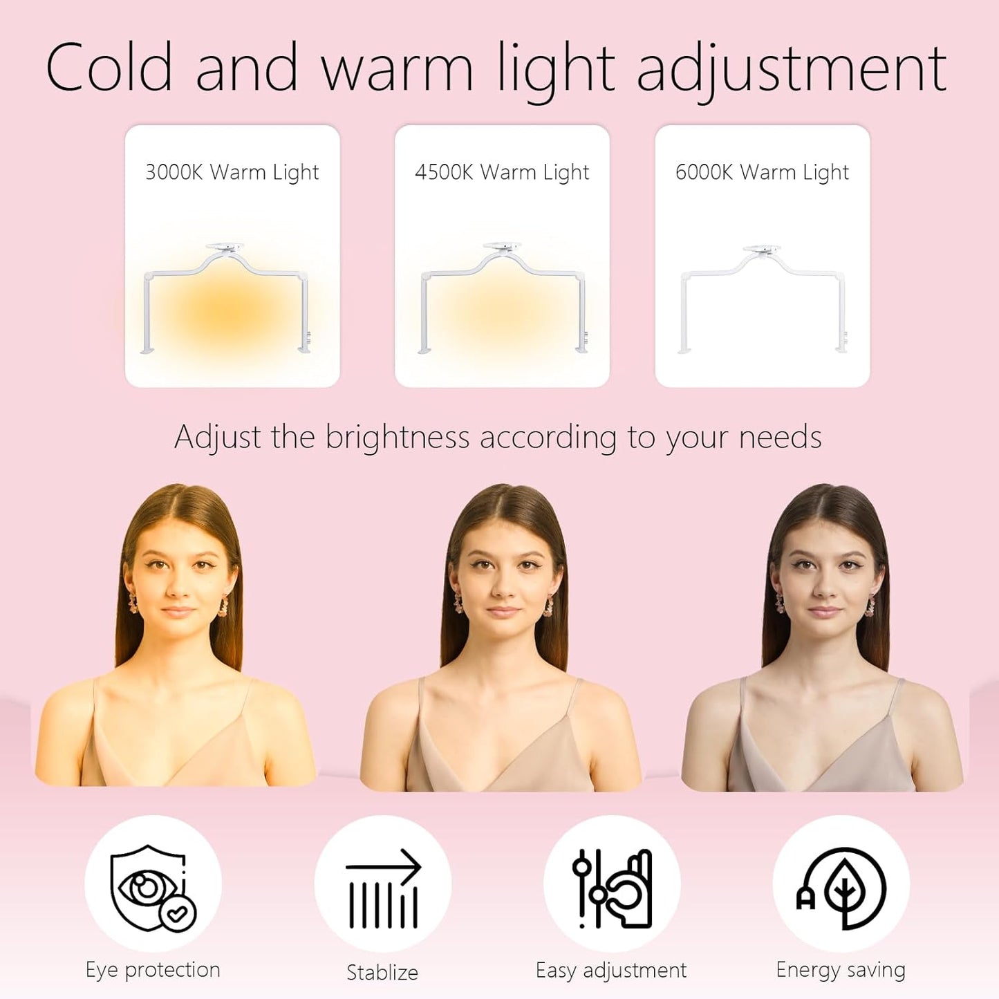 34-Inch Nail Light for Desk, 3-Level Dimming Half Moon Light, 3360LM Lamp, Adjustable with Phone Holder, Eye Protection – Ideal for Nail Techs - White