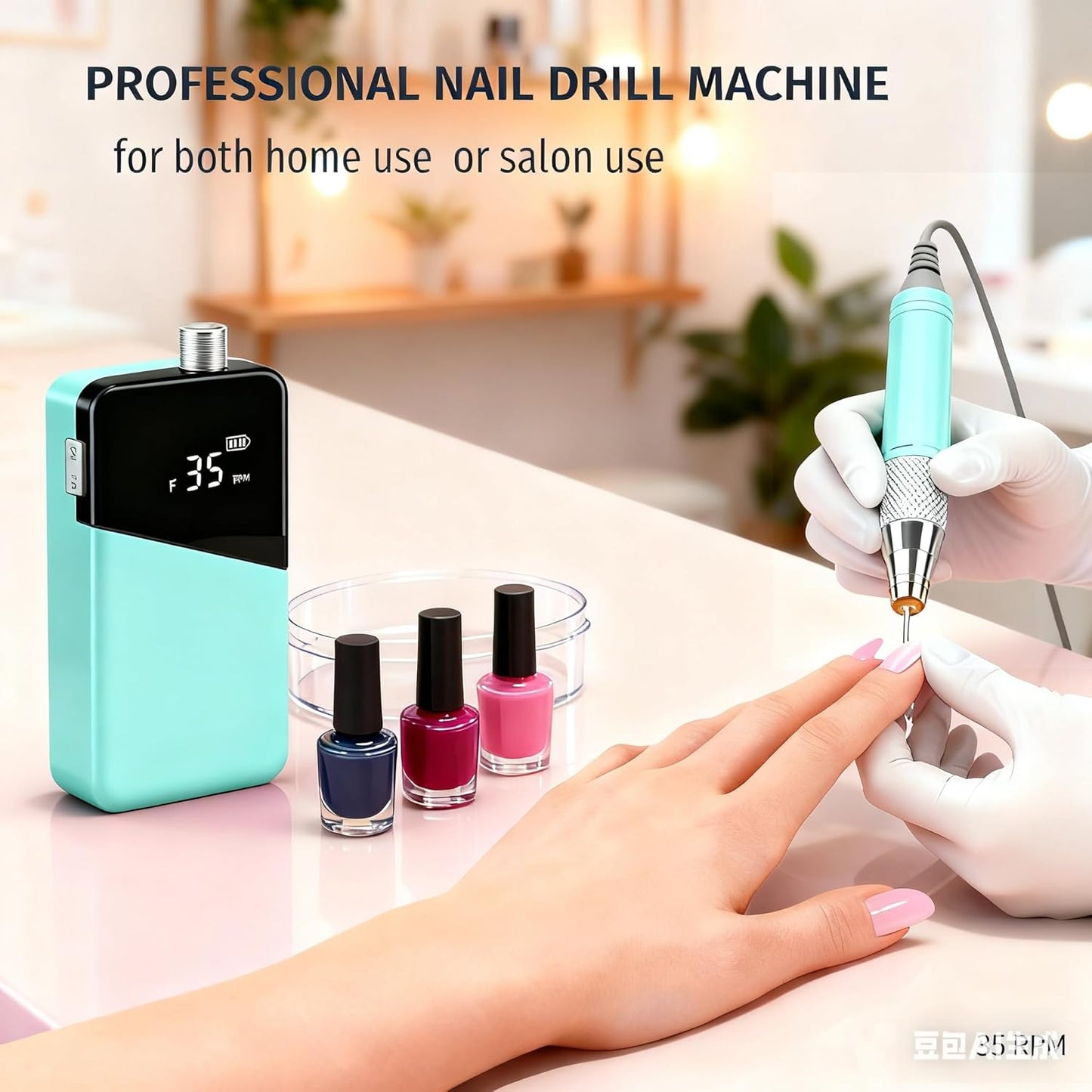 Electric Nail Drill Machine,Lumcrissy Portable Rechargeable 35000 RPM Electric Nail File E-File ,Electric Acrylic Nail Tools ,Polishing,Nail Removing (Light Green)