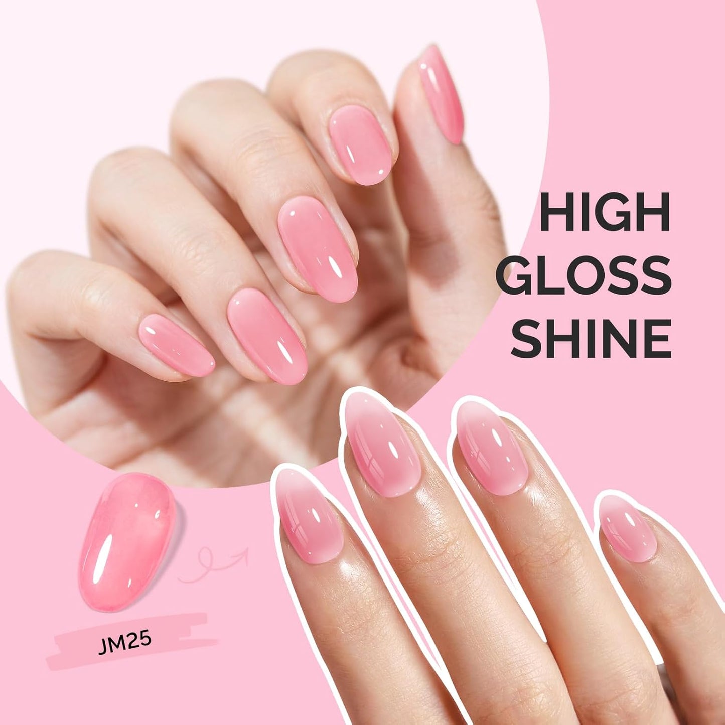 MelodySusie Jeweliver Jelly Gel Polish, 0.5Fl Oz Pink Gel Nail Polish Sheer Translucent Soak Off UV LED Light Cure Valentine's Day Gift for Women Manicure Nail Art DIY at Home JM25
