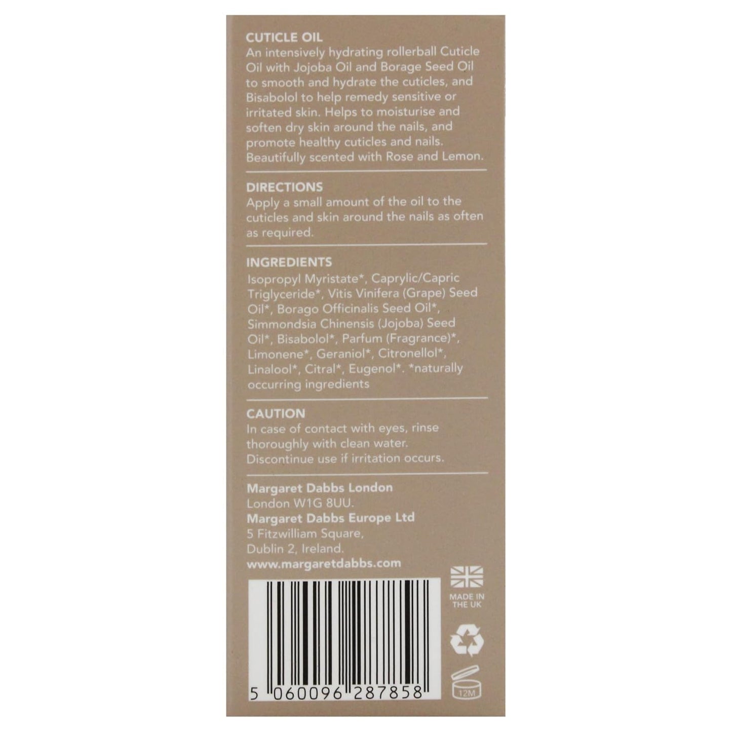 Margaret Dabbs London Pure Cuticle Oil Fast Absorbing Rollerball Oil to Restore Healthy Cuticles with Jojoba Oil and Borage Seed Oil 10ml