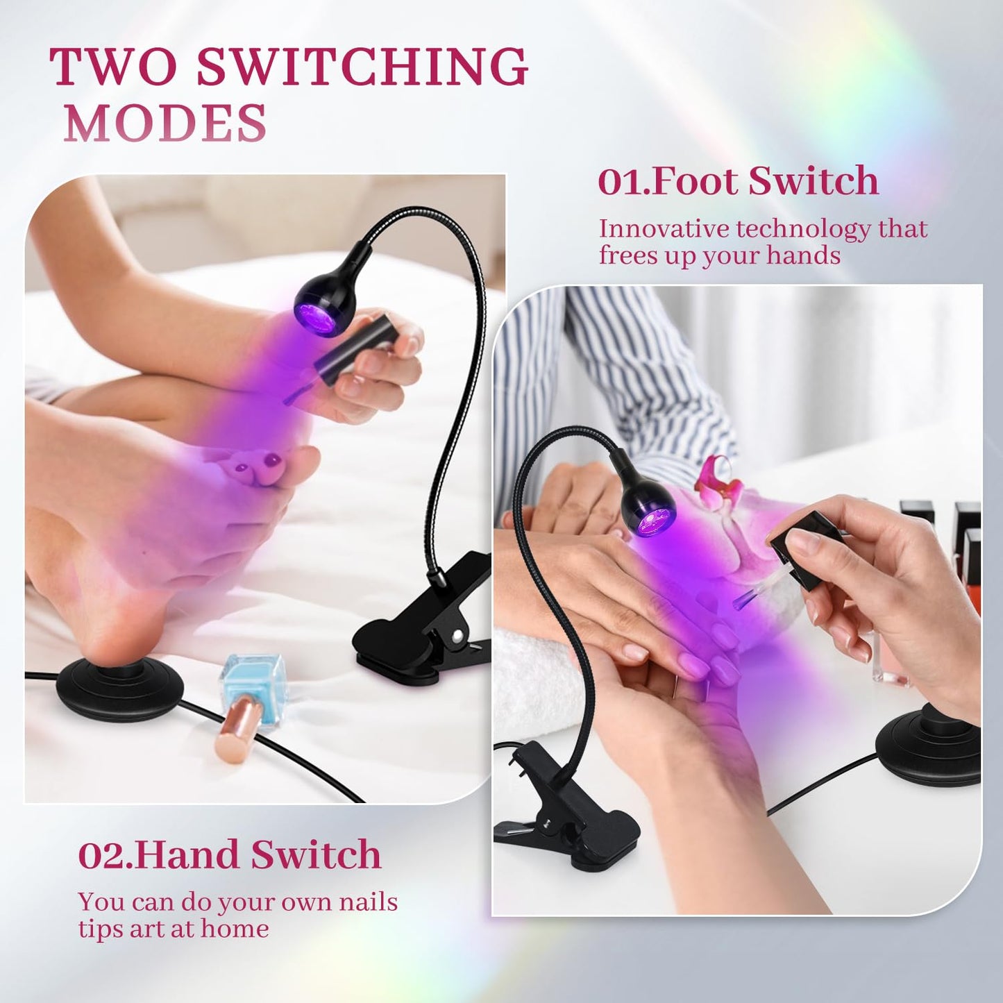 krofaue UV LED Nail Lamp - Quick Dryer Curing Light Foot Control Gooseneck UV Nail Dryers with Gooseneck and Clamp Manicure Salon DIY at Home Beauty Black