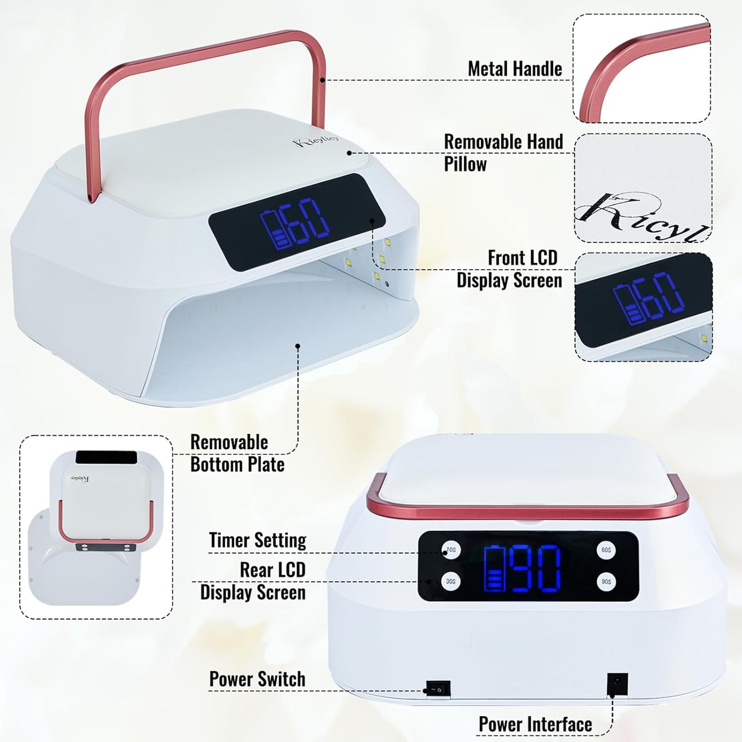 Cordless Nail Lamp,218W Professional Rechargeable UV LED Nail Lamp for Salon,Nail Lamp Built-in 30000mAh Battery,82PCS LEDs Nail Dryer with Dual Displays & Detachable Hand Pillow