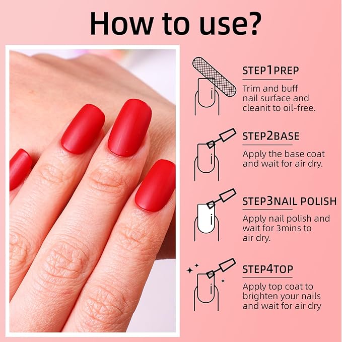Matte Nail Polish Quick Dry Nail Lacquer for Nail Art Varnish, Mist Effect Matte Finish Velvet Nail Polish, 0.35 fl oz (Pure Red-17, 10 ML)