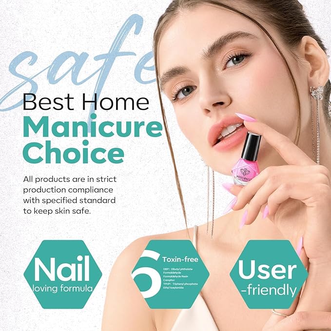 modelones Blue Nail Polish Set, 6 Colors White Green Glitter Pearl Mermaid Quick Dry Mini Starter Kit, Long Lasting Art DIY Manicure Set at Home for Women Girls