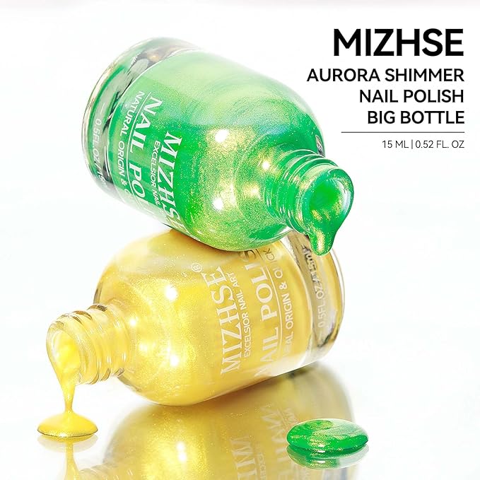 MIZHSE Quick Dry Nail Polish, Bright Yellow Nail Polish Air Dry Fast, 15ml/0.5 fl oz Regular Shiny Glossy Oil-based Shimmery Nail Lacquer Non-Gel Nail Art Salon Manicure Home DIY