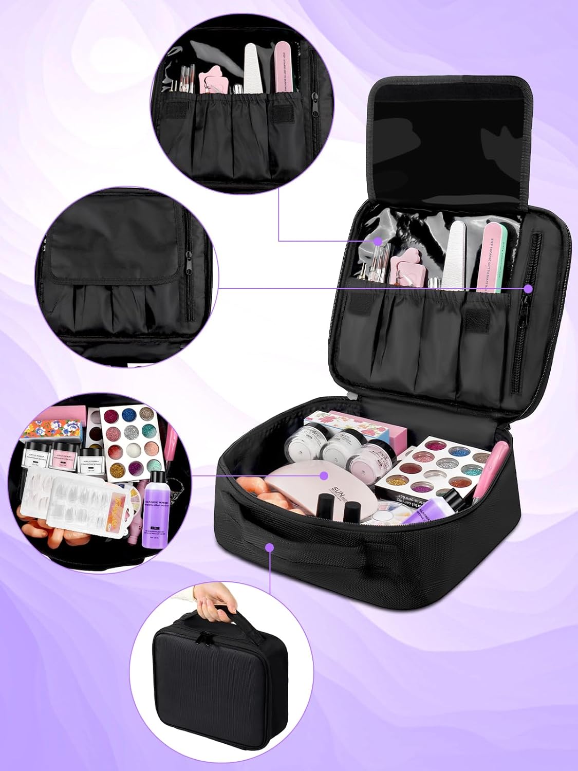 Quaferen Professional Acrylic Nail Kit for Beginners - 42 Colors Glitter Powder, Liquid, UV Light, Drill, Practice Finger Nail Bag Organizer Case