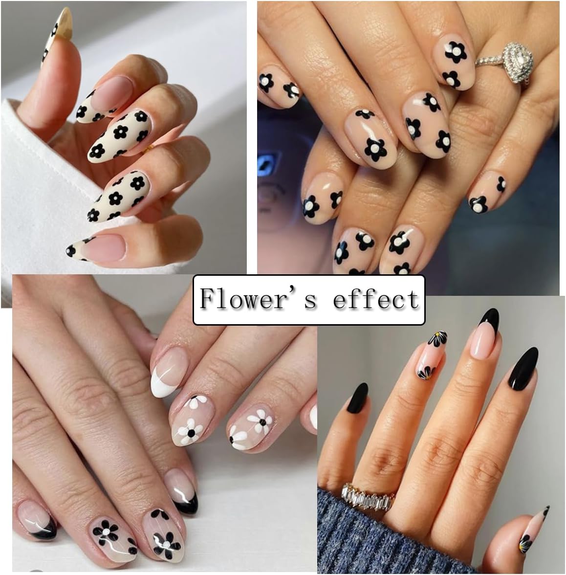 6Sheets Camellia Petals Nail Art Stickers 3D Metallic Flowers Nail Decals Engraved Flower Nail Sticker Black Gold Silver Designs Self-Adhesive Floral Nail Supplies for Women French Manicure Decoration