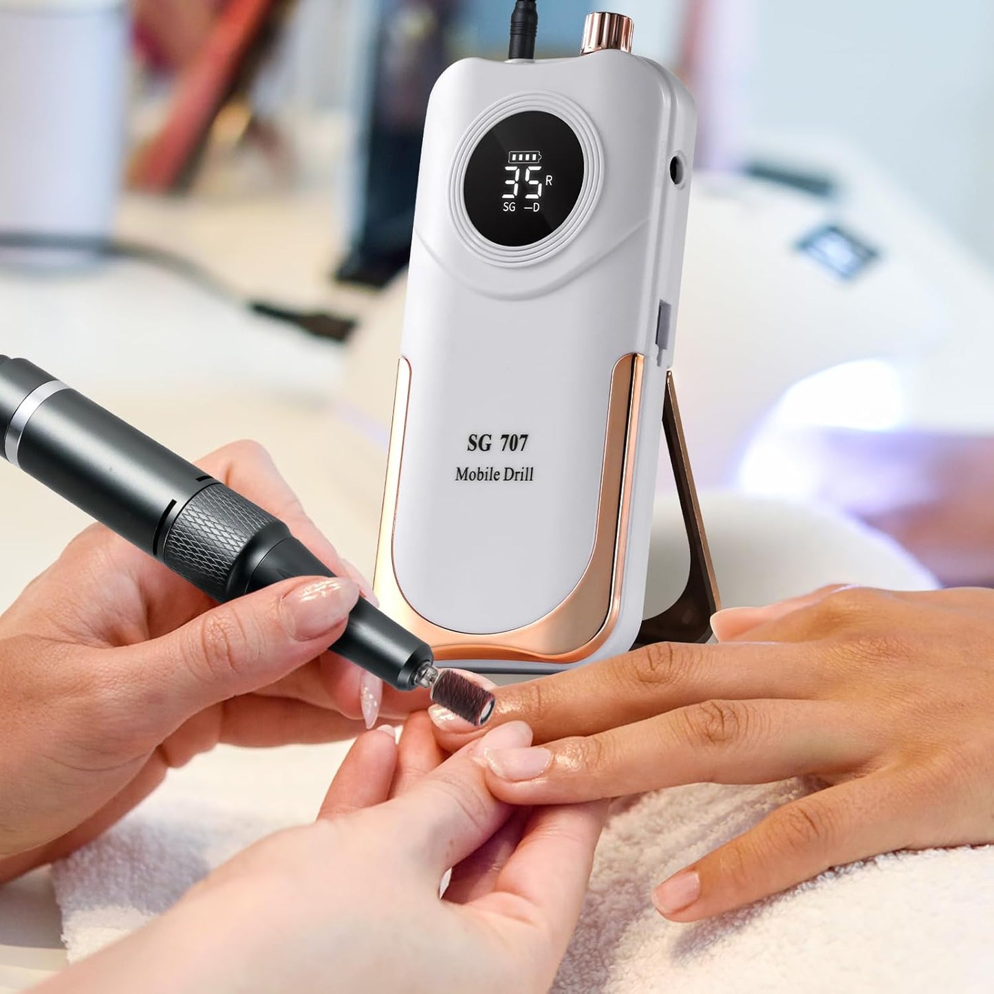 Professional Electric Nail Drill Kit 35000RPM with 14PCS Bits White Portable Rechargeable Cordless File Machine for Acrylic Gel Powder Nails and Manicure Pedicure Toenail Tool Salon Set
