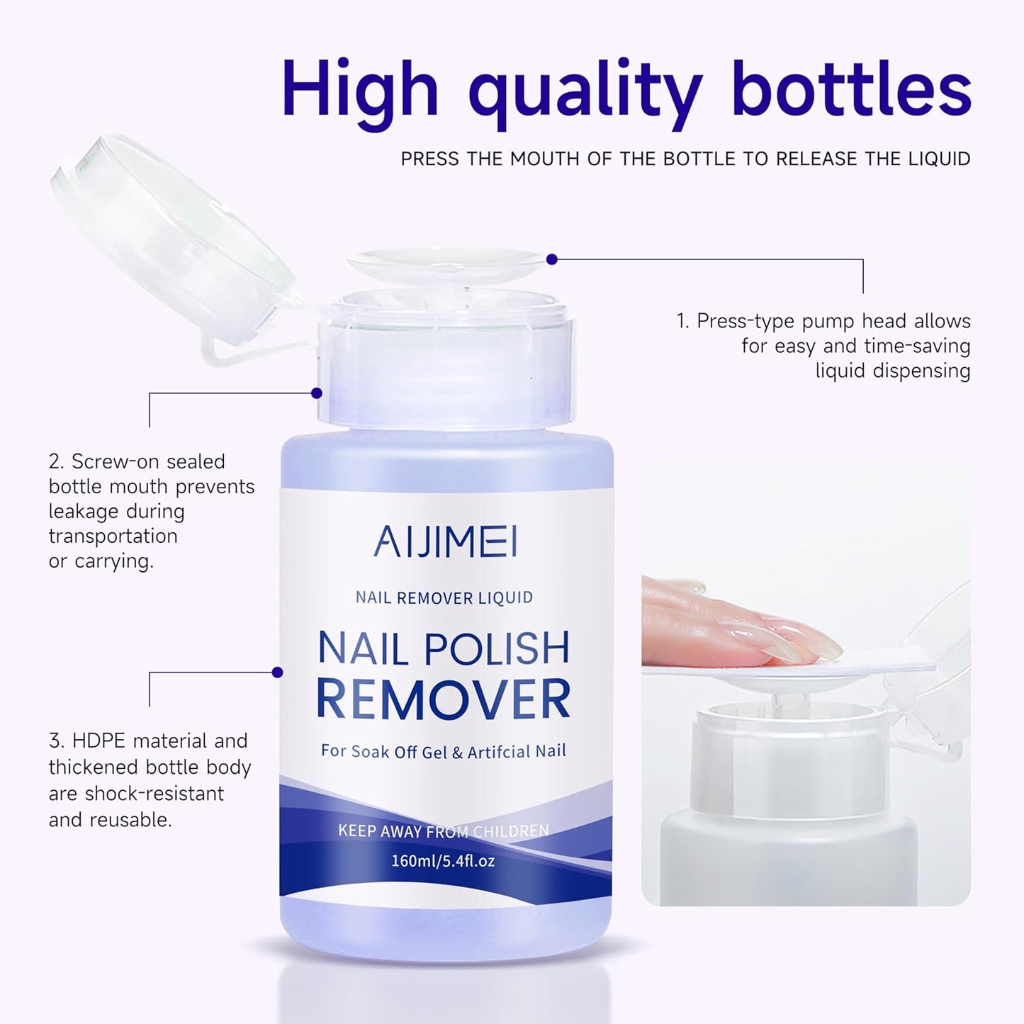 AIJIMEI 160ml Nail Polish Remover Portable Nail Polish Remover for Nail Art Easy to Handle Residual Nail Oil for Daily Nail Polish Remover Helper