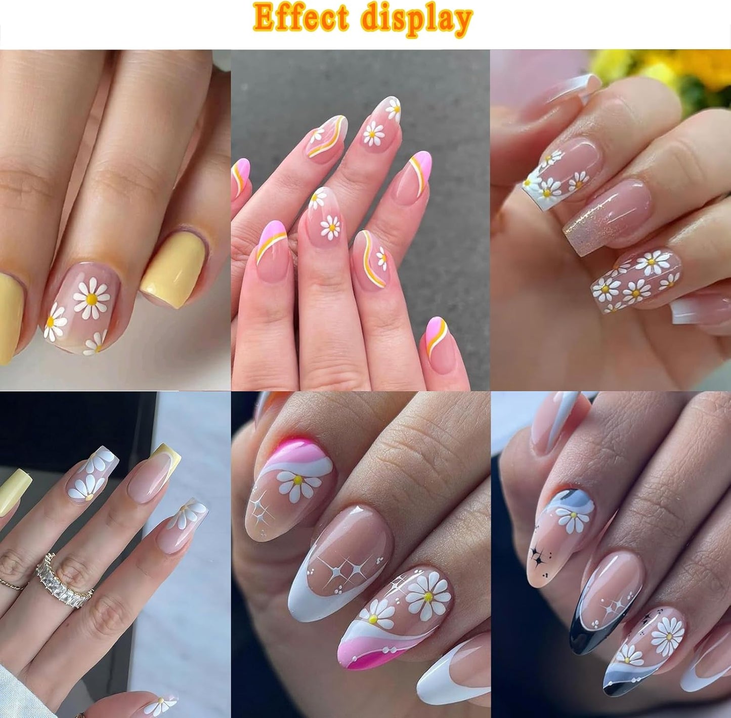 Flower Nail Stickers Self-Adhesive 5D Embossed Jelly Sliders Floral Petals Nail Art Stickers Decals Spring Summer White Daisy Floral Nail Design Stickers for Women Girls Manicure Decoration 1 Sheet