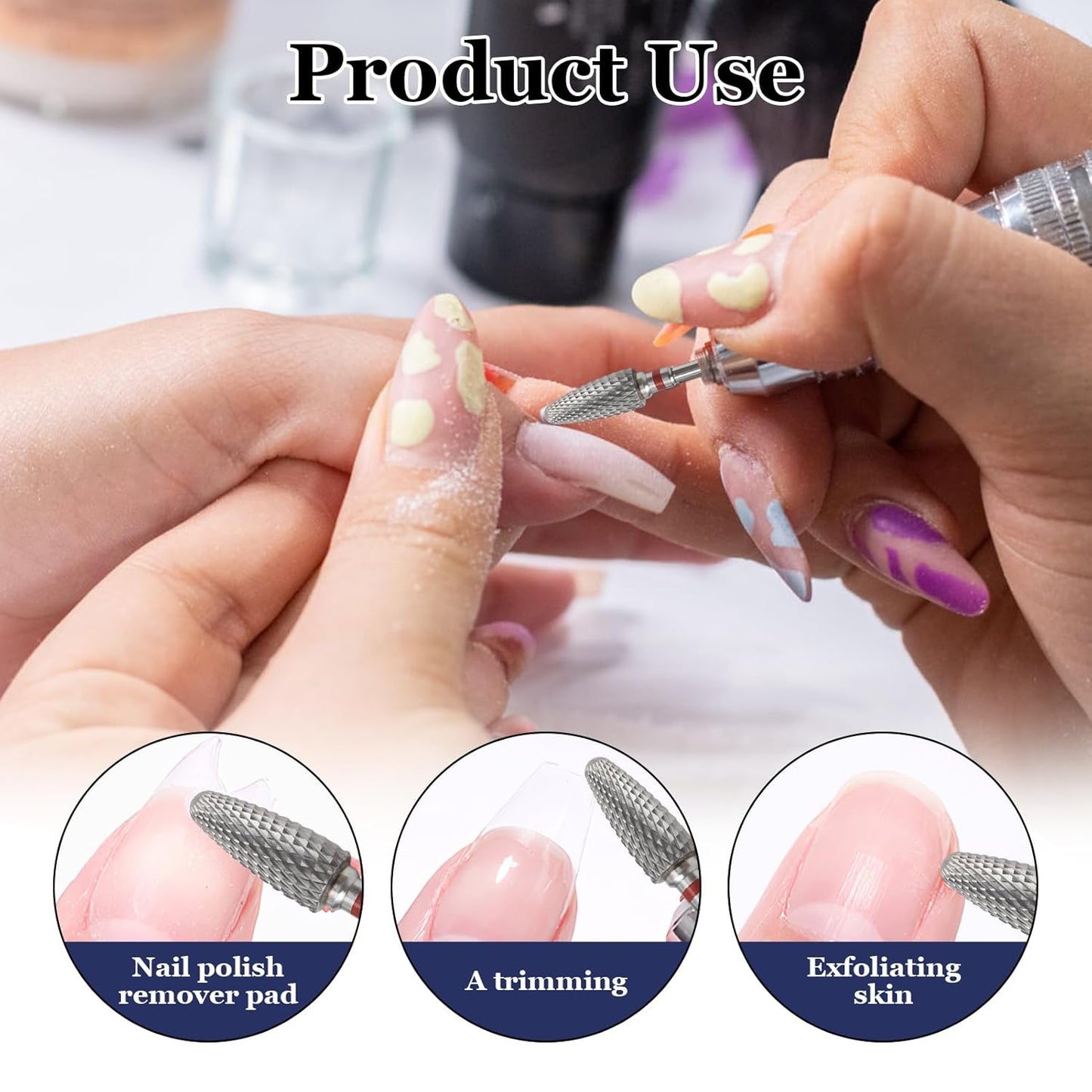 3/32" 5 in 1 Professional Carbide Nail Drill Bits Sets with Case, 2 Pack Tungsten Safety Drill Bits Tech Cuticle Bit Fast Remove for Manicurist Nail Salon Manicure Pedicure Gel Polishing (Round Head)