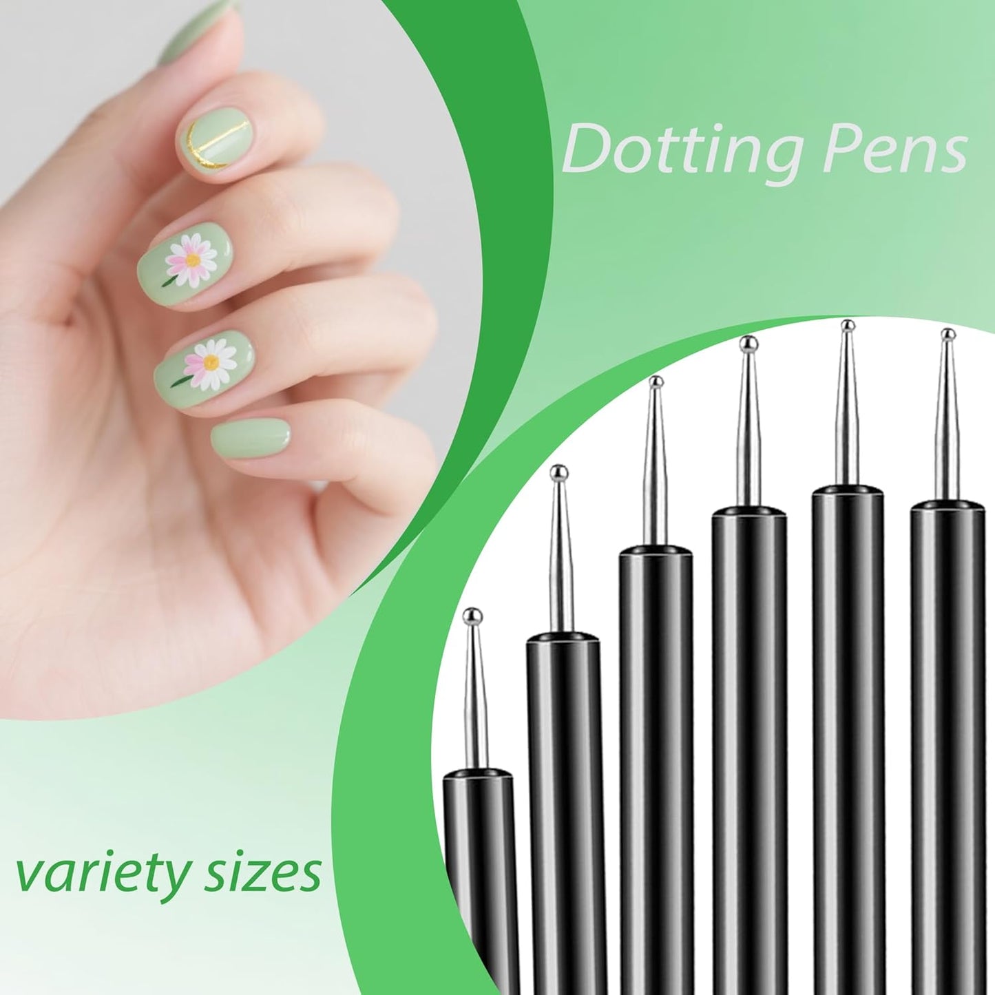 11Pcs Nail Art Painting Tools Set - 6 Pcs Double Ended Nail Art Painting Brsuh Dotting Pen and 5 Pcs Nail Art Liner Brushes