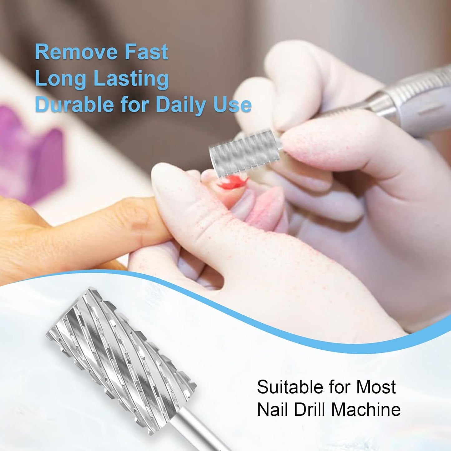 3/32" Large Barrel Bit Tungsten Carbide Nail Drill Bit Safety Bit for Gel & Acrylic Removal, 2- Way Rotating Efile Tip, Salon Electric File Accessory (3XC Girt, Silver)