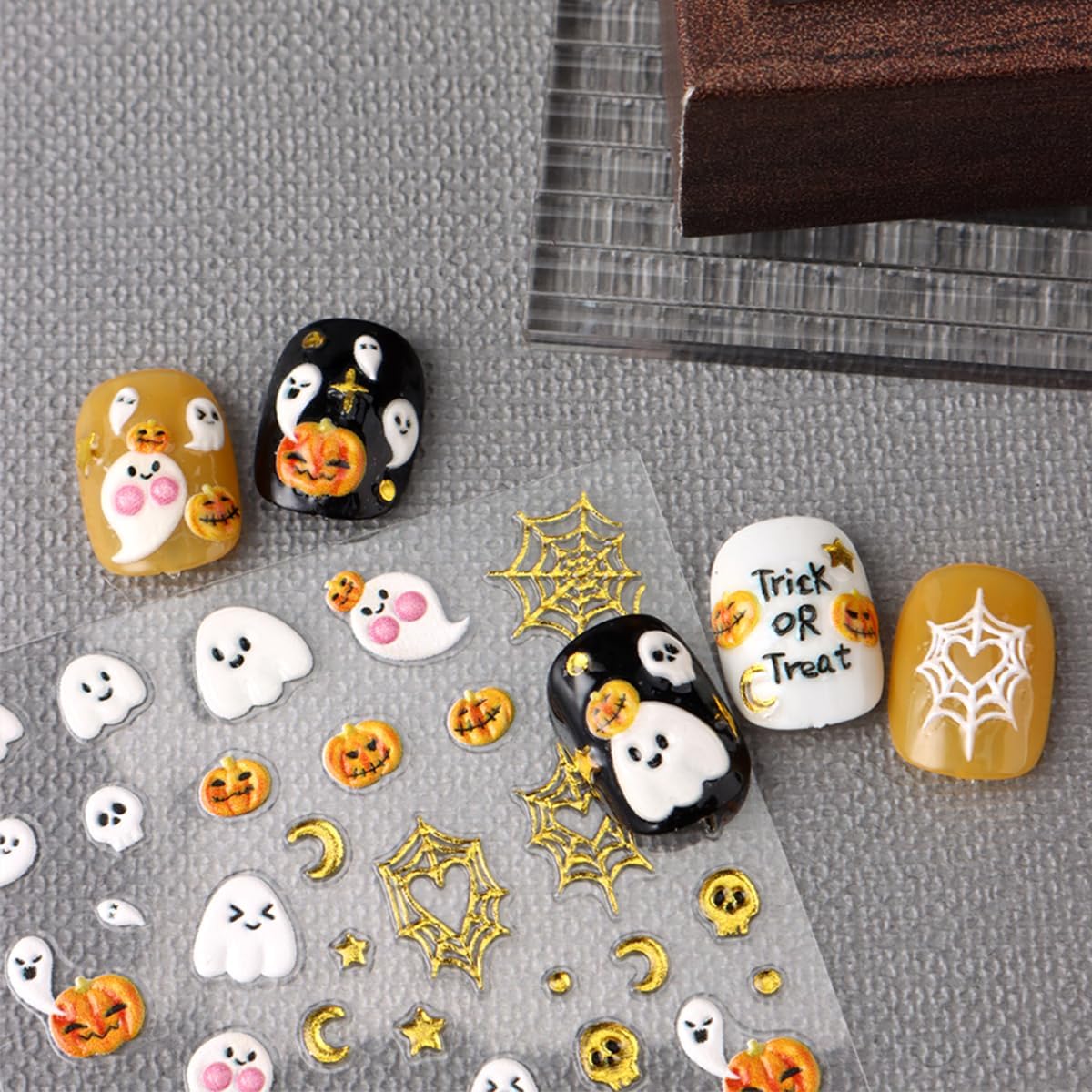 3 Sheets Halloween Nail Stickers 5D Embossed Cute Ghost Nail Art Stickers Self Adhesive Black Cat Spider Web Bat Pumpkin Nails Design Decals Halloween Nails Sticker for Women DIY Manicure Decoration