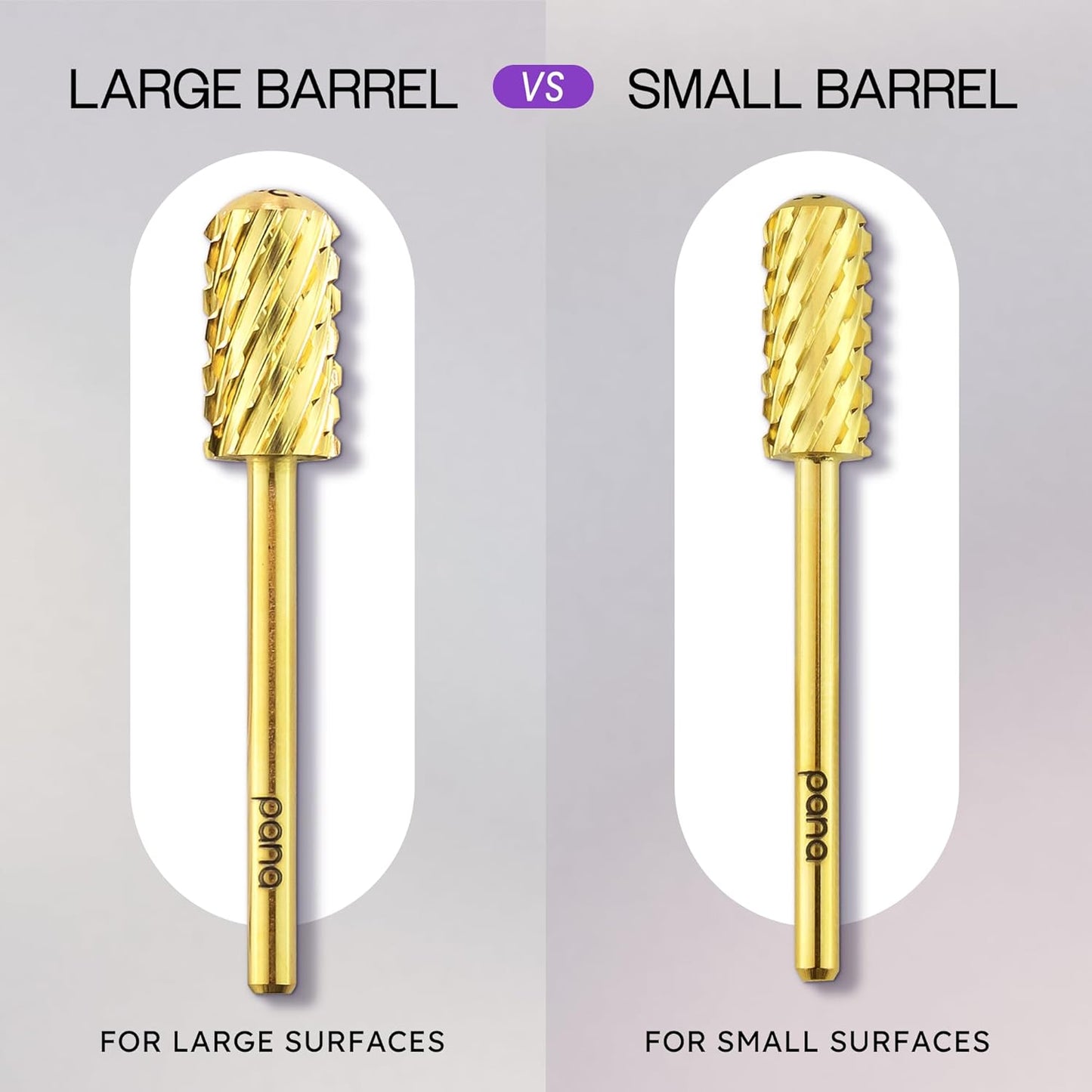 PANA 3/32" Small Smooth Round Top Safety Carbide Nail Drill Bit for Gel Polish & Acrylic Removal Nail Salon Manicure Pedicure Electric File Tools (Small Barrel - Gold, 3X Coarse)