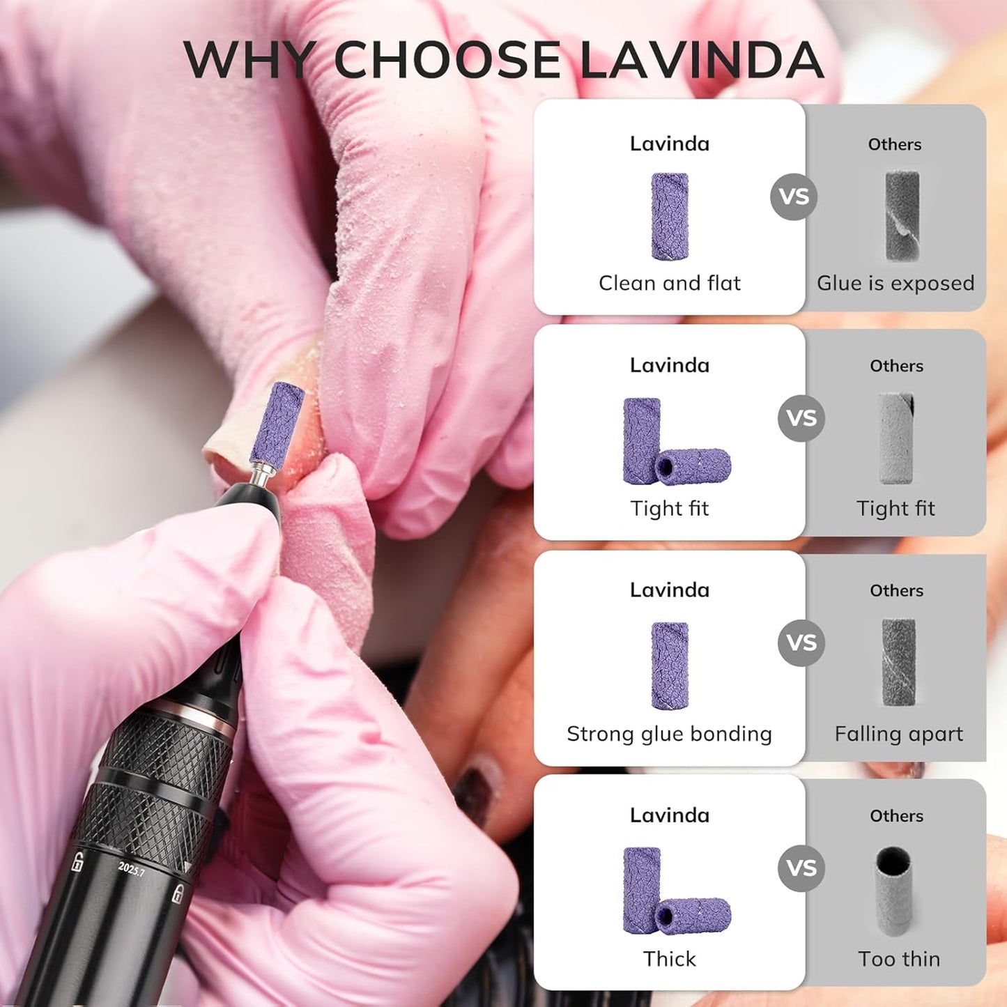 Lavinda Sanding Bands for Nail Drill with 3.1mm Mandrel Bit, 80 Piece Set Mini Small Sanding Bands Nail Drill Bits for Acrylic Nails Gel Manicures and Pedicures (120 Grit, Purple)