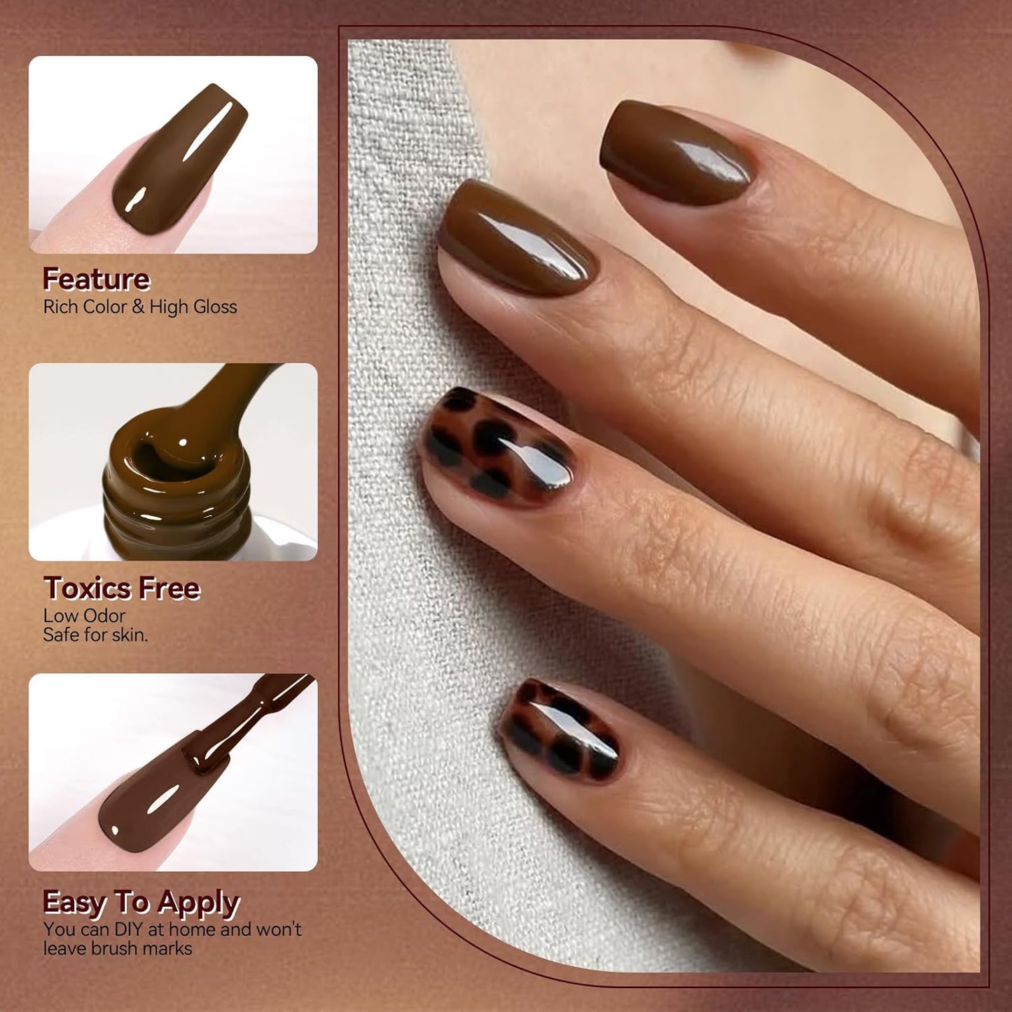 Born Pretty Fall Winter Gel Nail Polish Burgundy Wine Red Caramel Brown Coffee Autumn Gel Polish Set Gel Nail Kit Christmas Gift Nail Art Manicure Collection 6PCS 7ML