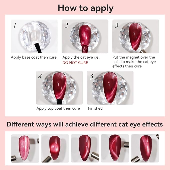 Cat Eye Gel Nail Polish, Burgundy Red Glitter Magnetic Gel Polish Moonlight, Cateye Gel Polish With Magnet Wine Red Holographic Shimmer UV Velvet Manicure Salon DIY Home, 12ML