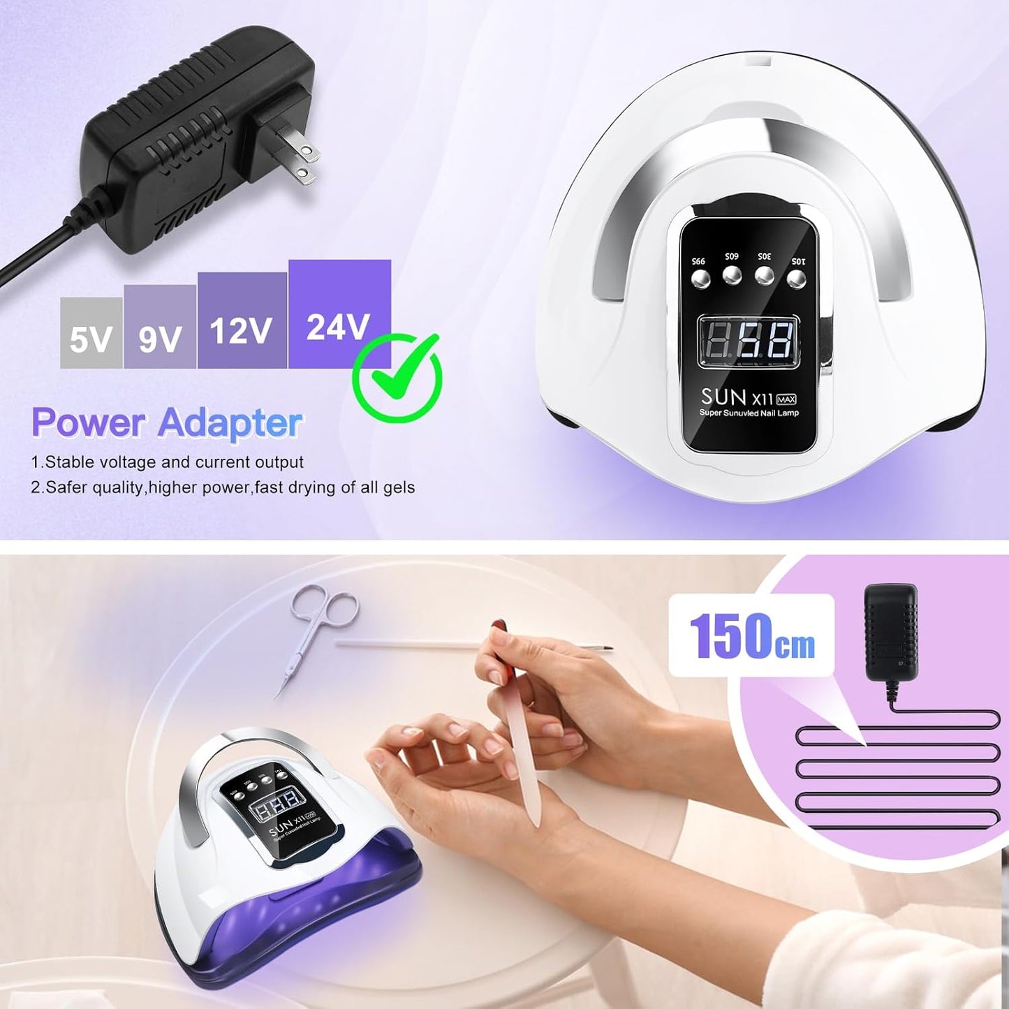 Wisdompark UV LED Nail Lamp 280W, UV Light for Gel Nails with 66Pcs Lamp Beads and Automatic Sensor/4 Timer Settings Professional Nail Dryer for Gel Polish Manicure Art Tools for Home Salon