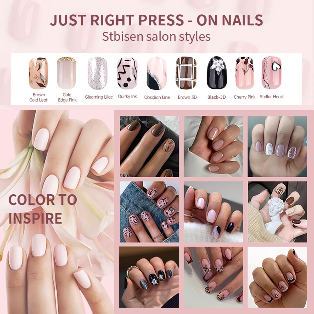Press on Nails Short Square, Light Purple Fake Nails Kit with Silver Glitter Designs, Glossy Acrylic Press on Nails, Thick Reusable Glue on Nails Short Press on Nails for Women, Gleaming Lilac