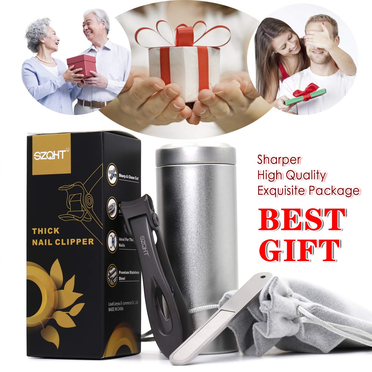 SZQHT Ultra Wide Jaw Opening Toenail Clippers Nail Clippers for Thick Nails Cutter for Ingrown Manicure Set,Pedicure Kit,Men & Women (Gray)