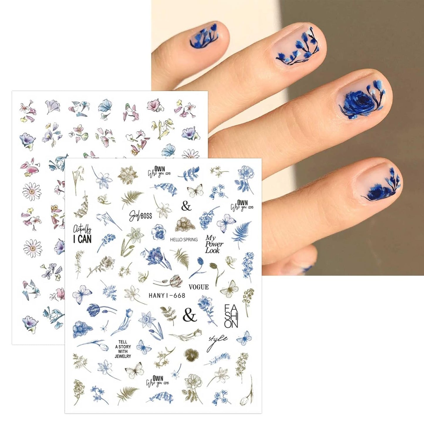 JMEOWIO 9 Sheets Spring Flower Nail Art Stickers Decals Self-Adhesive Pegatinas Uñas Summer Colorful Floral Nail Supplies Nail Art Design Decoration Accessories