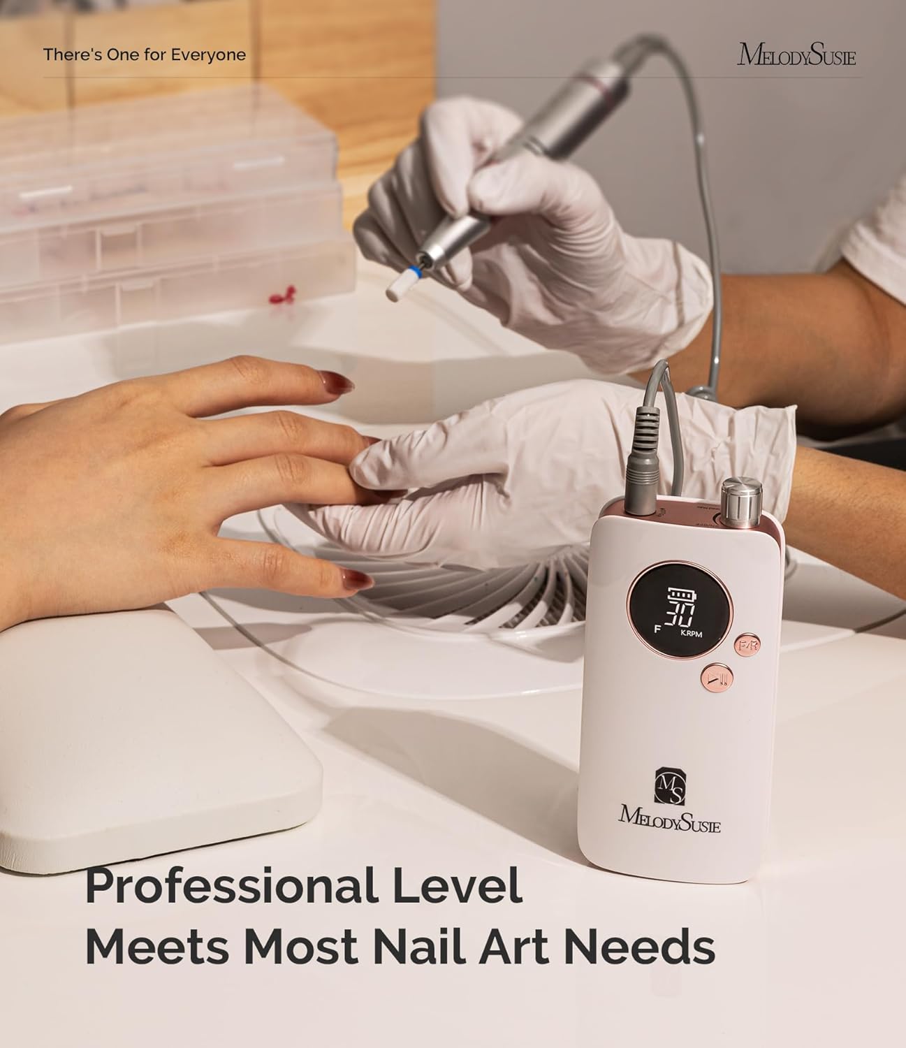 MelodySusie Portable Nail Drill 30000 RPM, SC320F Professional Rechargeable Electric Cordless Nail File for Acrylic Nails Gel Polishing Removing, Efile Nail Kit for Manicure Salon Home, Rose