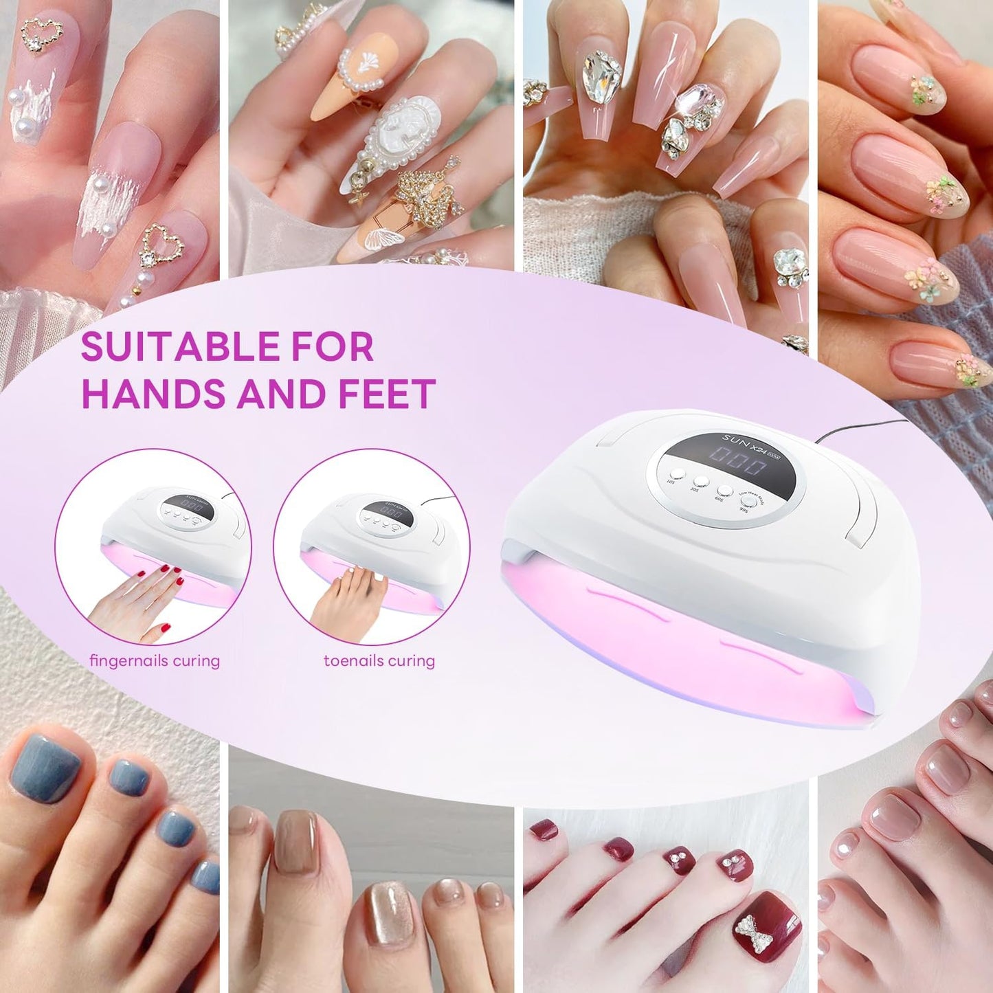 320W UV LED Nail Lamp, Professional UV Nail Dryer Light with 84Pcs LED Beads, Fast Gel Curing 4 Timer Setting Auto Sensor, Portable Handle Gel Polish for Salon and Home Nail Art Tools