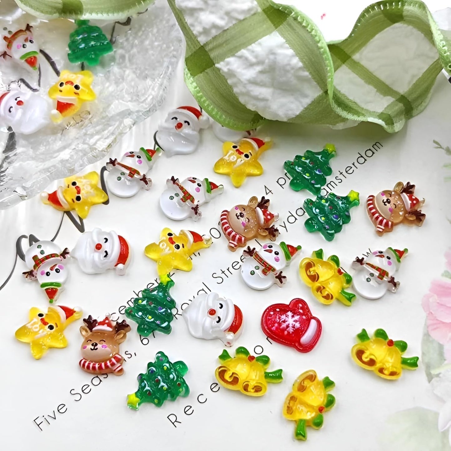 70 Pcs Santa Claus Elk Christmas Tree Snowman Acrylic Nail Art Rhinestone Charms Decoration for Women Girls