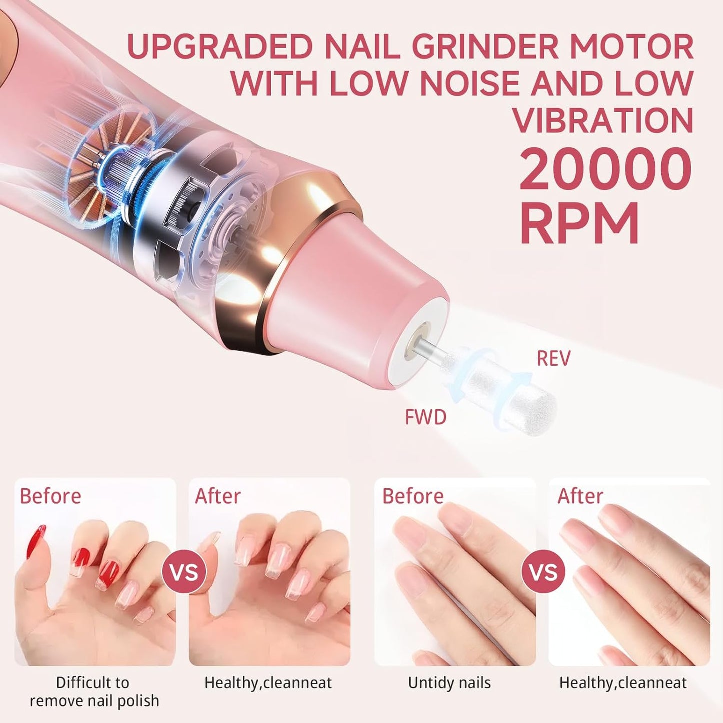 Professional Manicure Pedicure Kit, Electric Nail Drill with 360° LED Light & 6 Speeds, Nail File Pedicure Tools for feet, Toenail Grinder for Thick Nail Toenail Cuticle Women Baby Pets