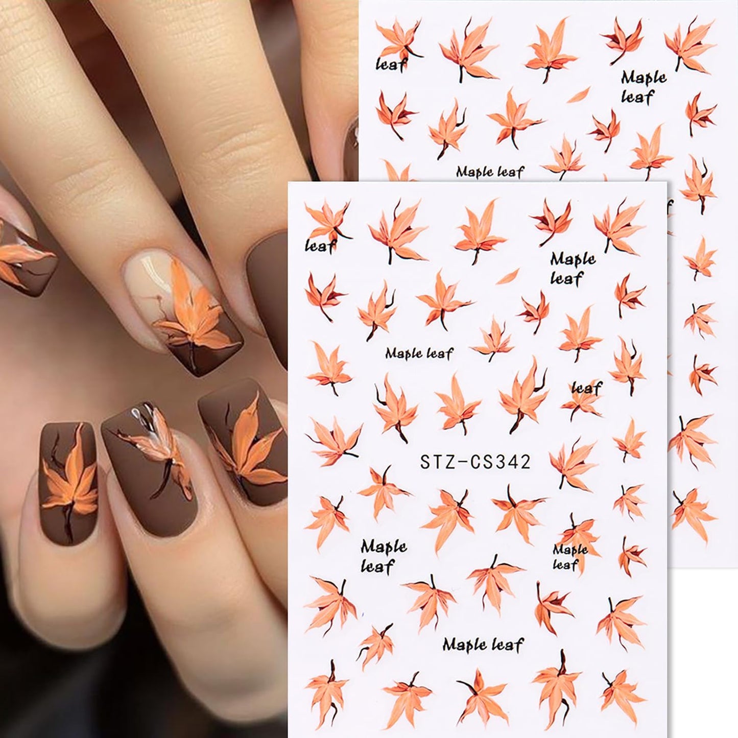 6 Sheets Fall Nail Stickers for Nail Art Orange Red Maple Leaves Nail Art Stickers Glitter Thanksgiving Pumpkin Nail Decals 3D Self-Adhesive Autumn Maple Leaf Nail Decoration for Women