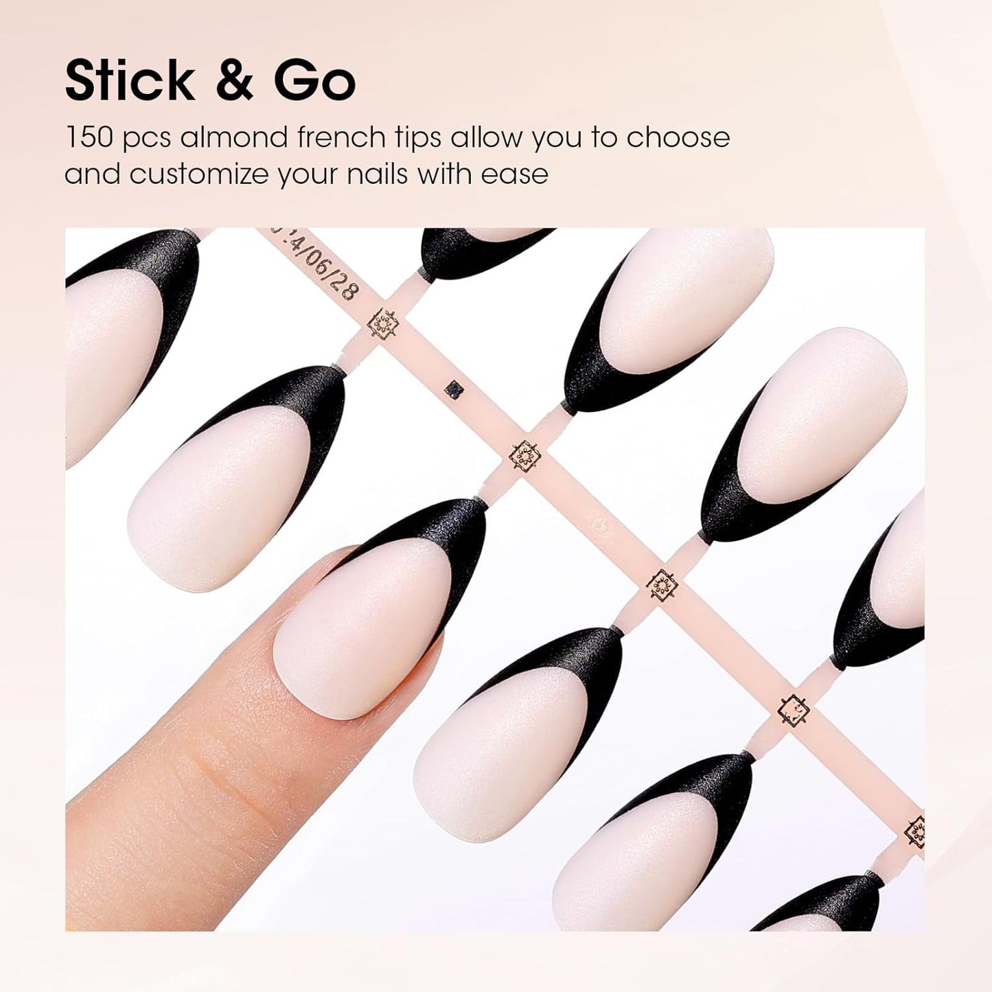 Gellen French Gel Nails, Soft Almond French Tip Press on Nails 150 Pcs, Classic Pink French Tip Nails, 3 in 1 No Need to File Natural Full Cover Tips 15 Sizes, Glue On Nails for Women Nails Art