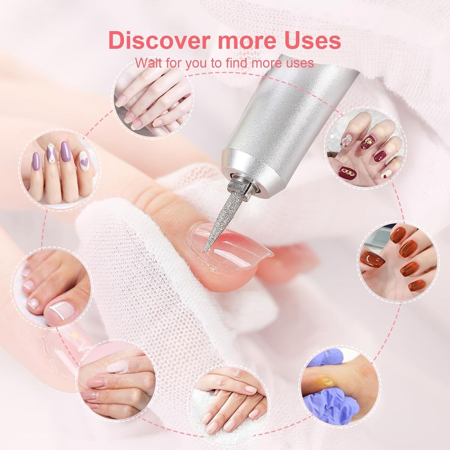 Electric 45000RPM Nail Drill Machine Rechargeable Portable Nail File Electric DIY Nail Drill Kit with Smart LCD Screen for Gel Nail Manicure and Pedicure Reflective Body etc (Pink)