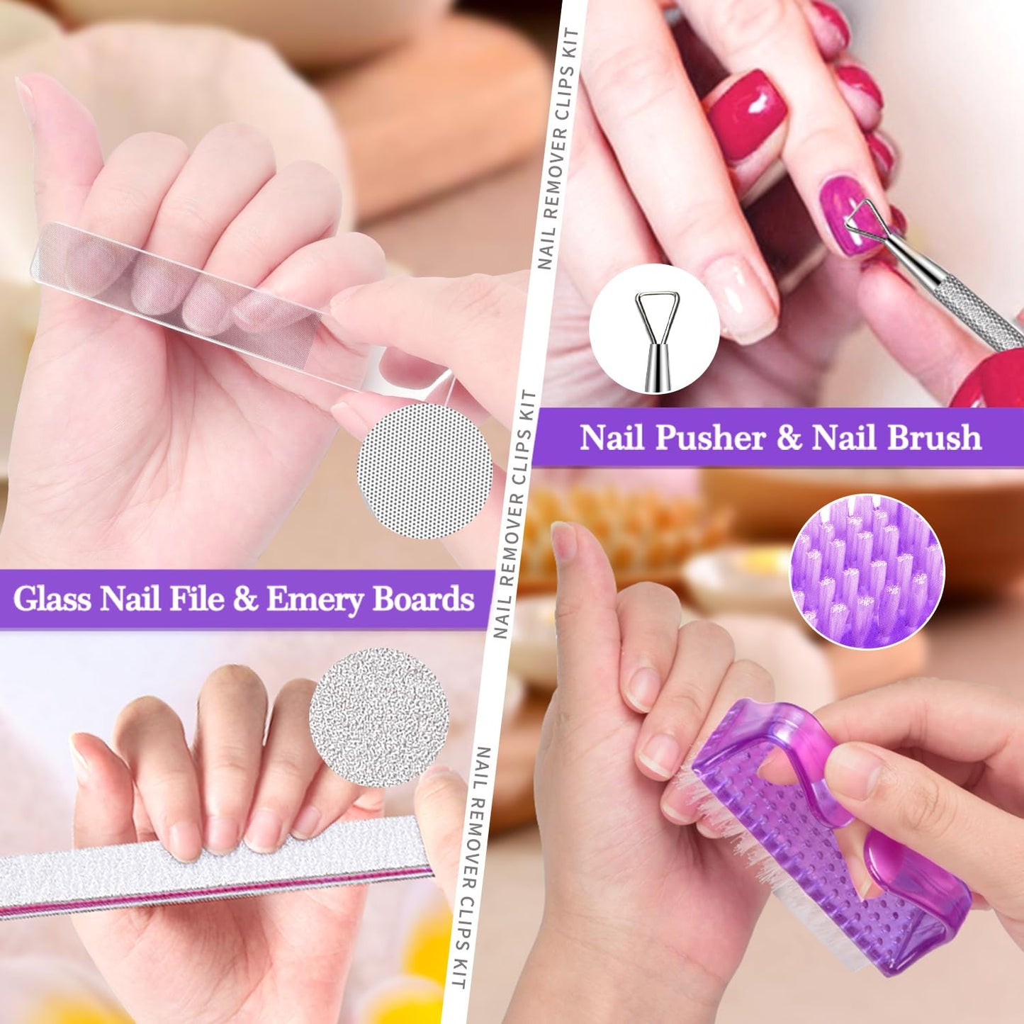 MORGLES Gel Nail Polish Remover Kit With Nail Clips, 300 Pcs Gel Polish Remover Wipes, 100/180 File, Cuticle Pusher, Nano Glass and Brush