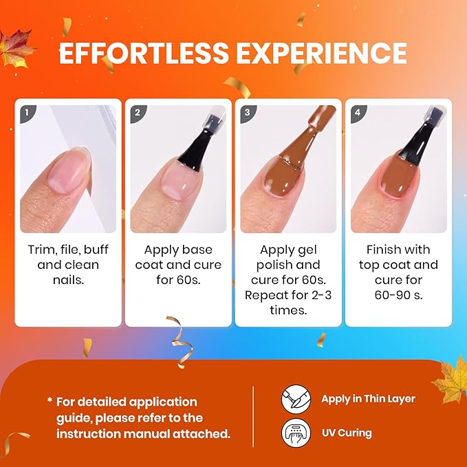 Beetles Fall Gel Nail Polish Set - 20 Colors Yellow Orange Burgundy Red Brown Black Green Gel Nail Polish Kit with Glossy Matte Gel Top Base Coat Soak Off Uv Manicure Gift for Women