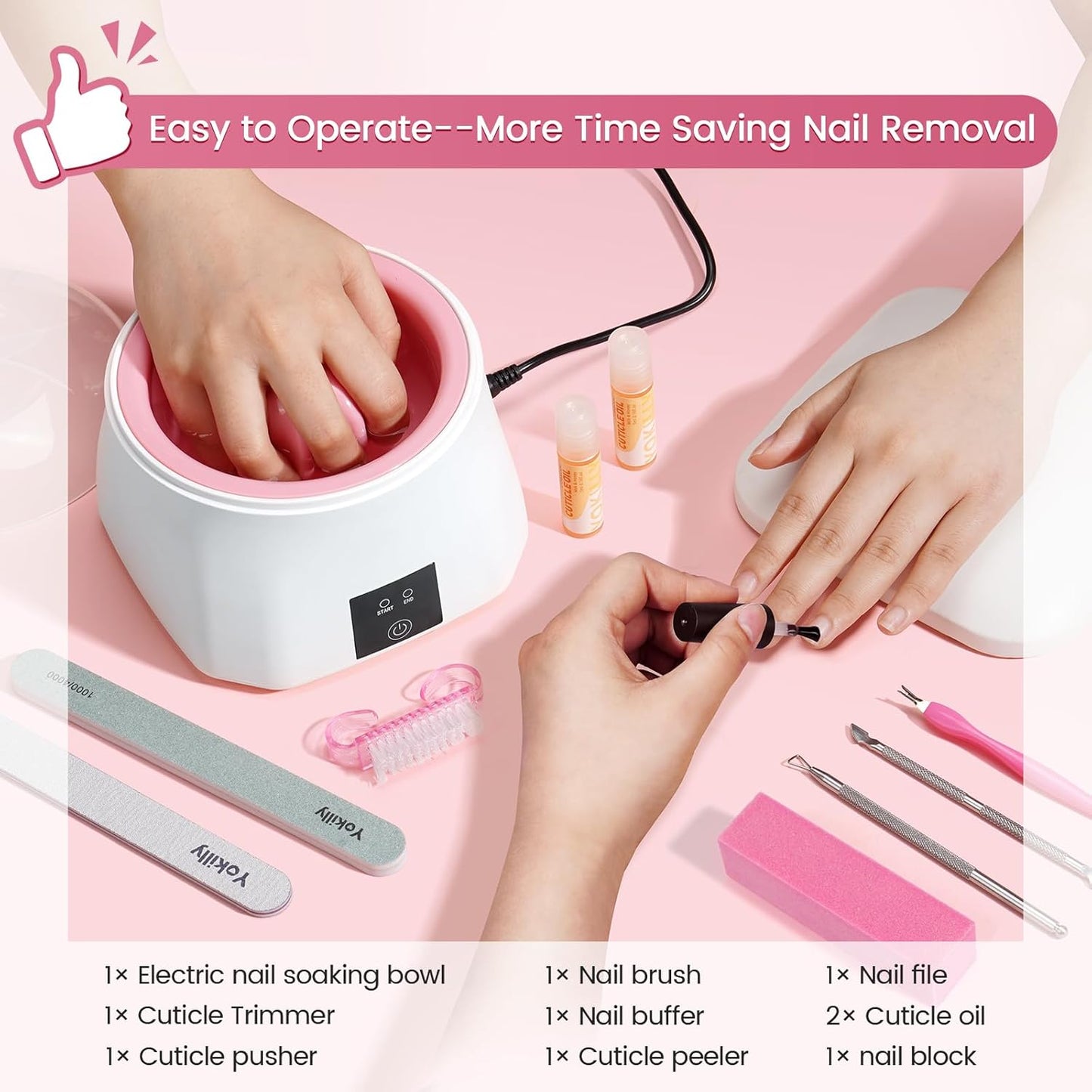 Yokilly Nail Soaking Bowl Heated: 50% Faster Nail Soak off Bowl for Women Nail Beginner - Electric Manicure Nail Bowl for Home Salon (White)