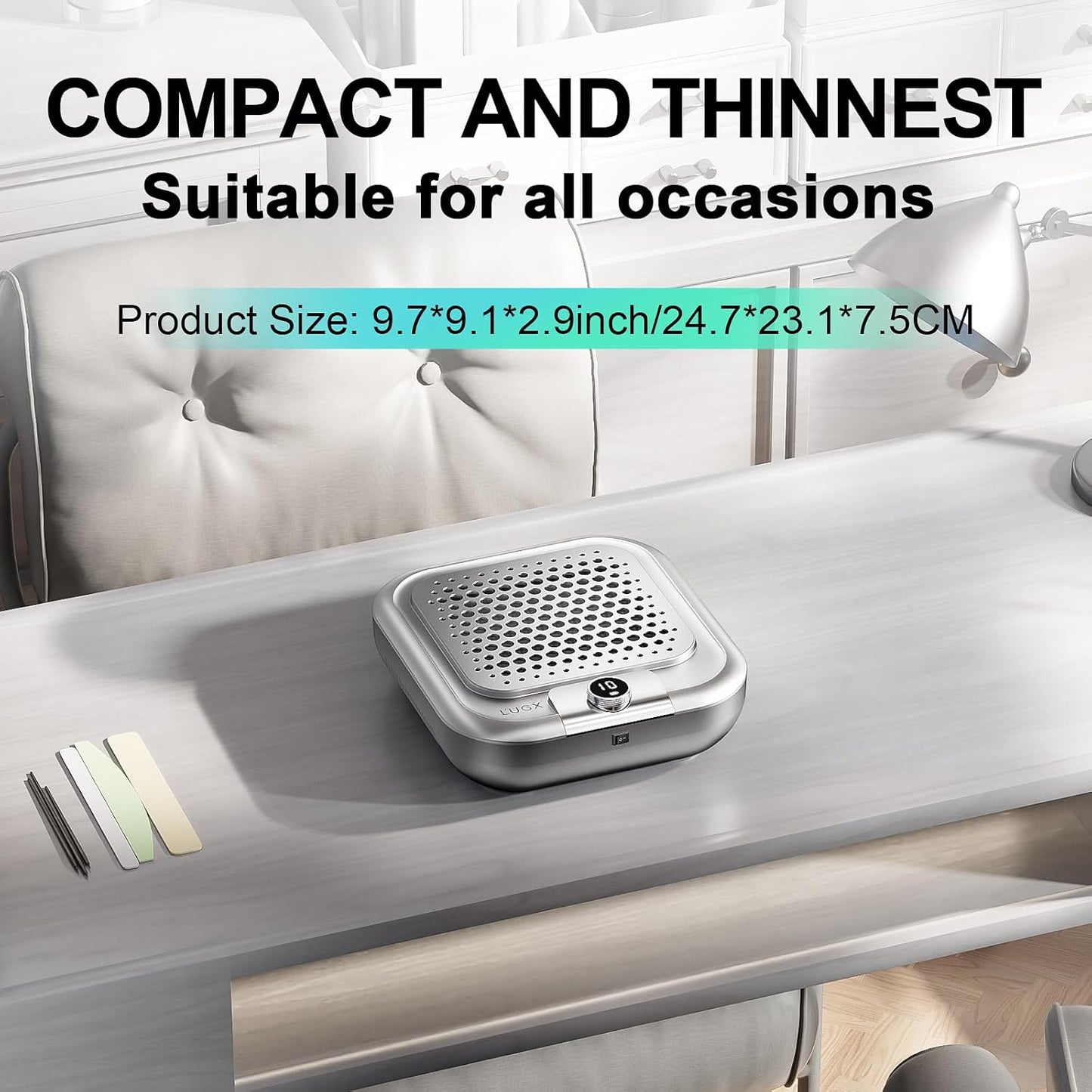 L'UGX Rechargeable Nail Dust Collector for Acrylic Nails, 10-Gear Professional Nail Vacuum Duster Extractor Cleaner With 2 Reusable Filters for Salon Use,Powerful