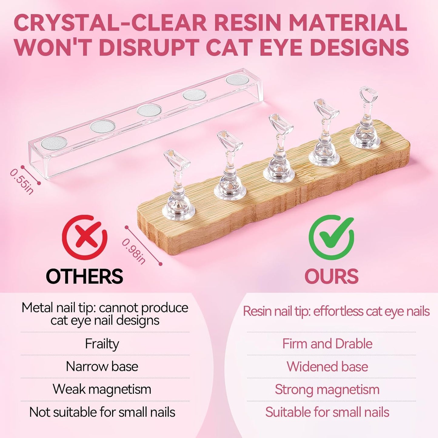 Nail Stand for Press On Nails Art Display Practice 2 Sets, 1 Heart Shaped Acrylic Magnetic Nail Stands, Fake Nail Holder Tips With 200 PCS Double-Sided Tape, Nail Kit Home DIY Salon Supplies