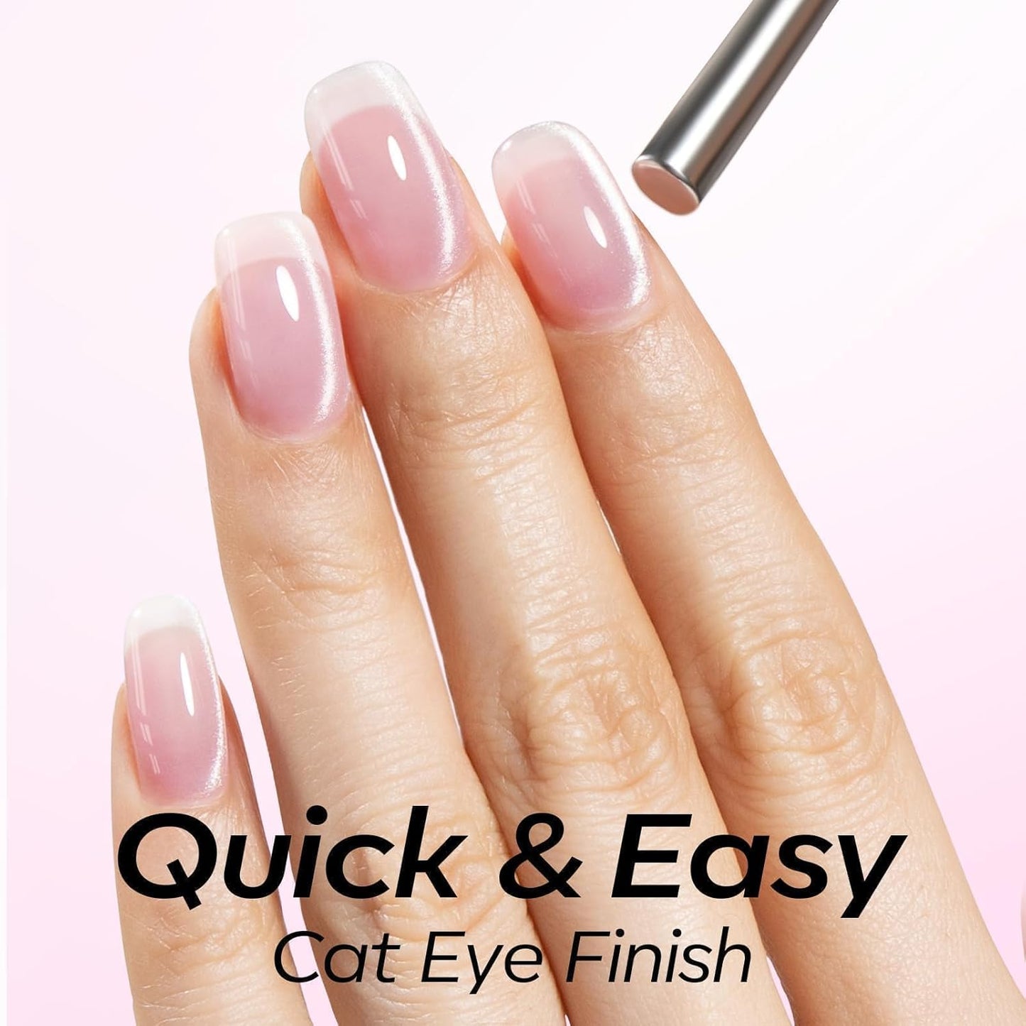modelones Pink Cat Eye Gel Polish, 15 ML Glitter Holographic Jelly Glass Cat Eye Summer Light Rose Funny Bunny Color Shimmer Reflective Translucent U v Gel Magnetic Nail Polish Top Coat for Women Girl