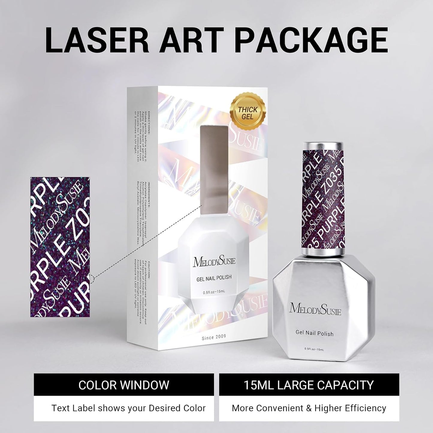 MelodySusie Purple Glitter Gel Nail Polish,0.5fl oz Universe Star Glitter Nail Polish Purple Blue Color Z035, Soak Off UV LED Nail Lamp Gel Polish Nail Art Starter Manicure Salon DIY At Home