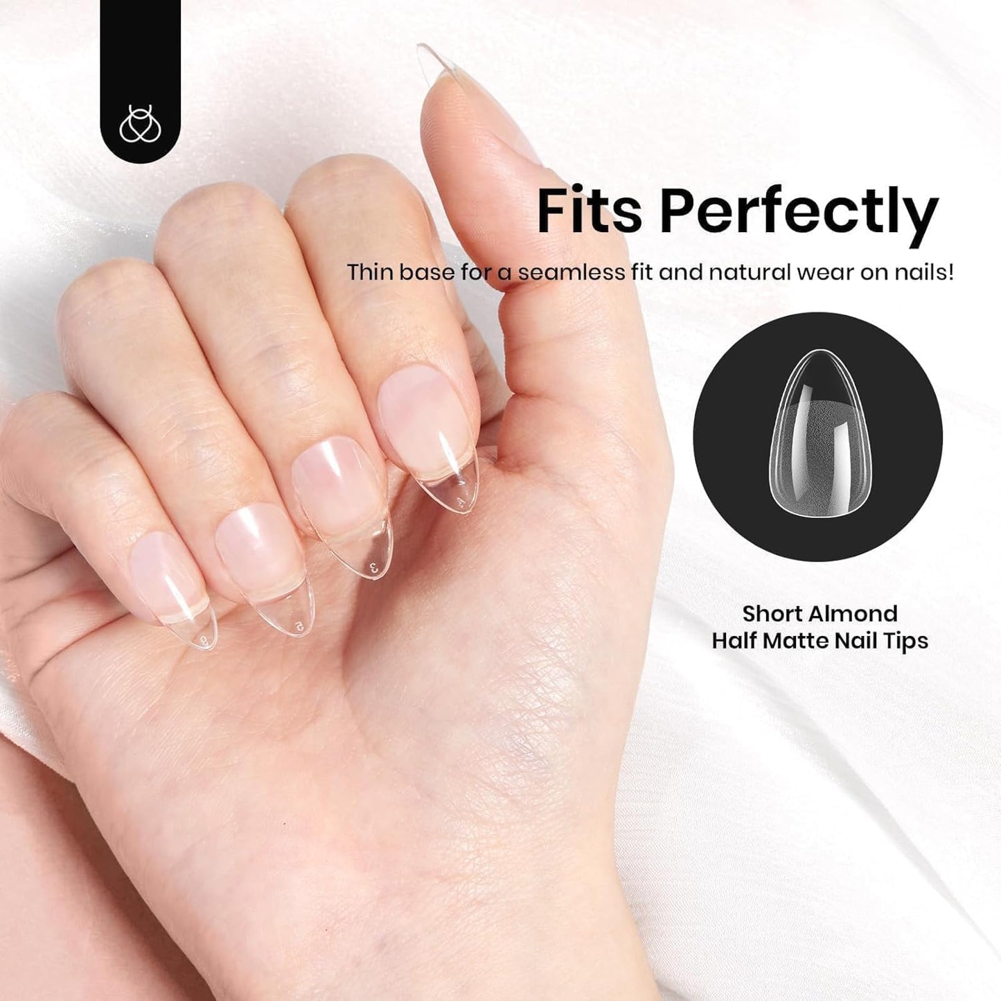 Beetles Gel Nail Tips 576Pcs Pre-shape Short Almond Etch-X Nail Tips,12 Sizes Soft Nail Tips Half Matte False Nails for Fall Nails Full Cover Press On Nail Nail Extensions Set for Women