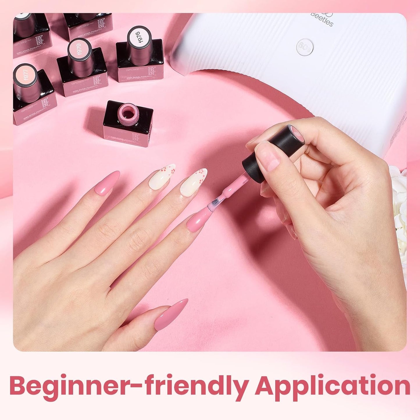 Beetle Nude Gel Nail Polish Set - 6 Colors Light Pink Nude gel polish colors Soak Off Gel Polish Kit Nail Art Manicure Salon Uv Led DIY at Home Vanilla Cloud Collection Gift for Women&Girls