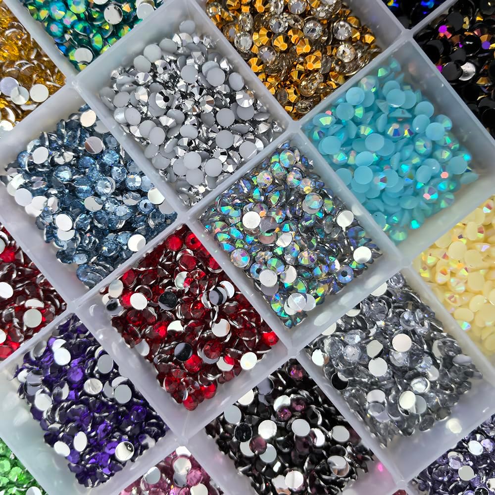 20000Pcs Nail Art Rhinestones, BetterJonny 42 Colors 3mm Round Nail Flatback Rainbow Gems Set AB Glitter Flat-Bottomed Rhinestone for Crafts Decoration and Jewelry Making