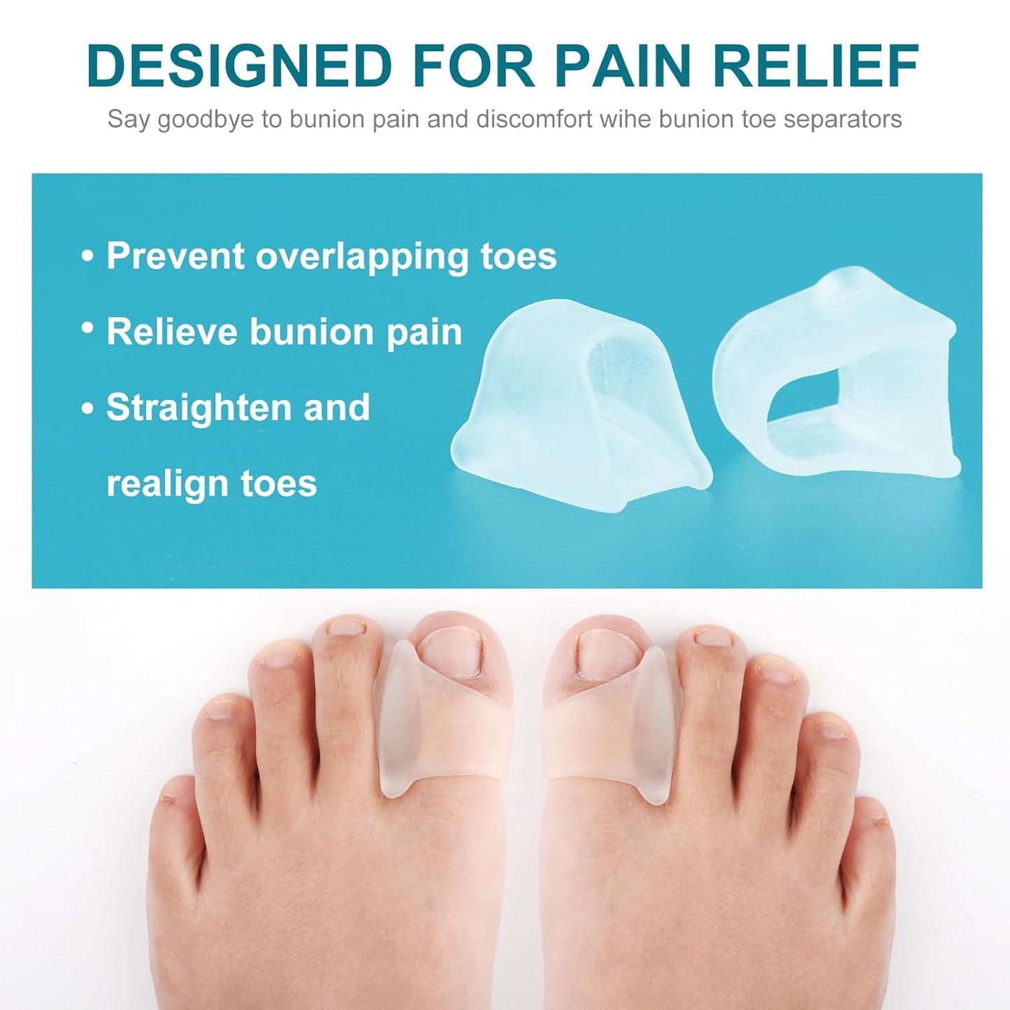 6Pcs Hammer Toe Straightener Corrector,Toe Straighteners for Curled Toes,Toe Spacers for Women Men Hammertoe Corrector for Crooked,Bunion,Hammer Toes(Clear Large Size)