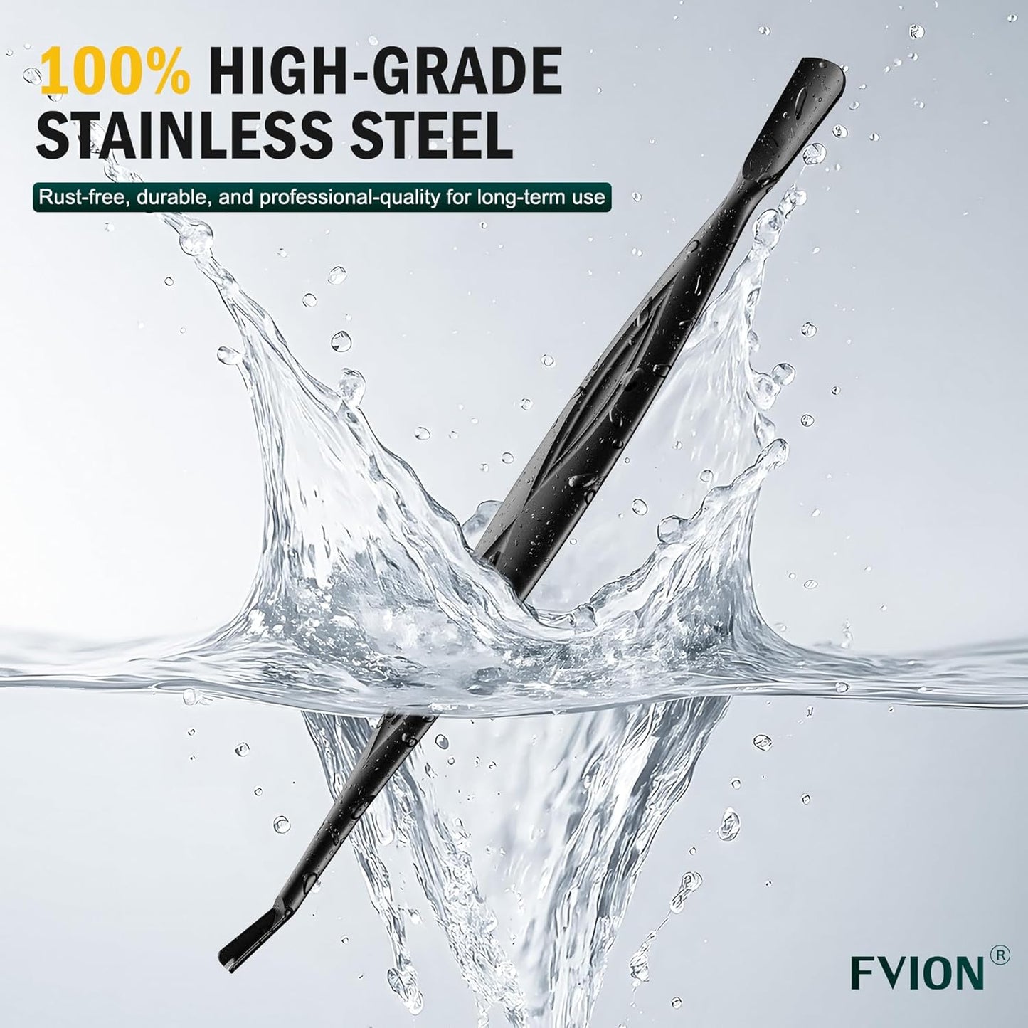 FVION 2-in-1 Cuticle Pusher with Fork, Cuticle Trimmer Dual End Cuticle Remover, Stainless Steel Nail Cuticle Care Tool for Manicure & Pedicure – Black