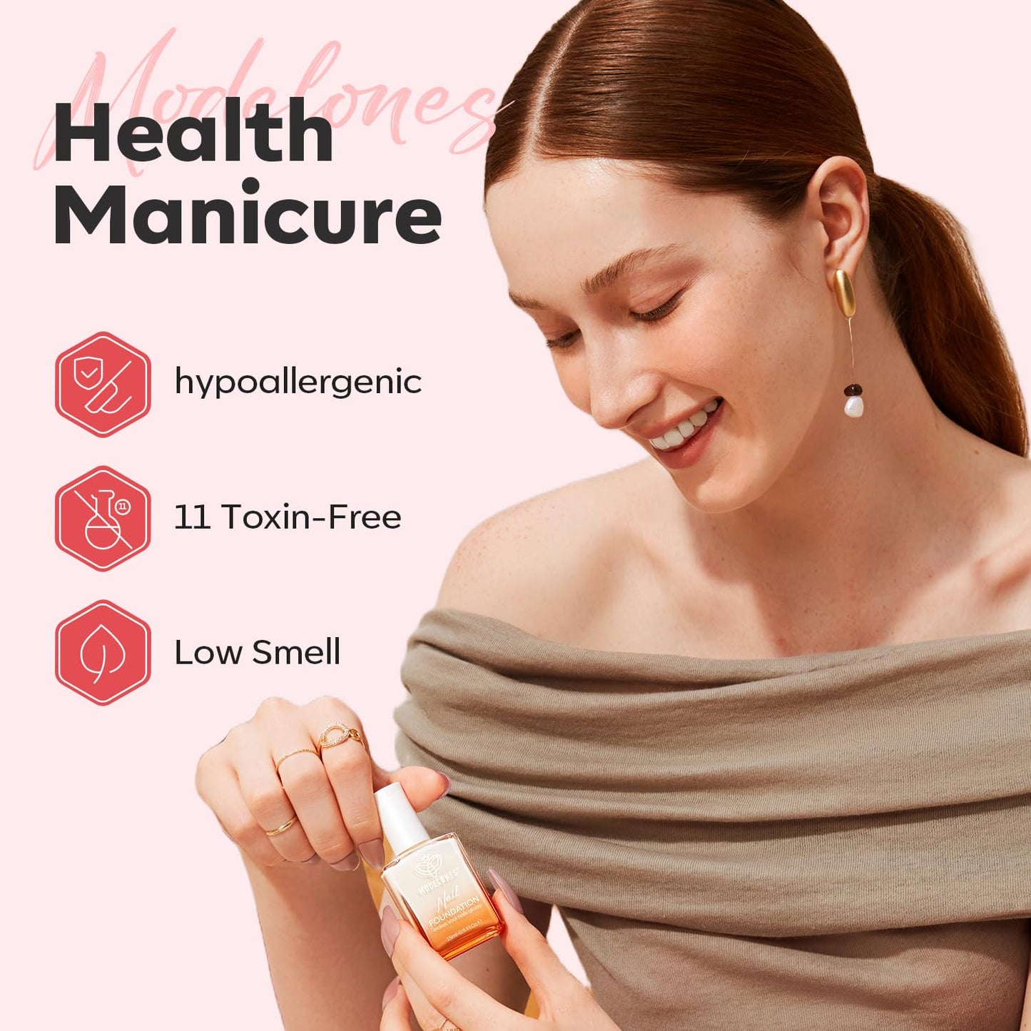 modelones Nail Strengthener Peachy Pink Nail Repair for Damaged Nails Strengthening Polish 15ml Nail Growth and Strengthener Natural Concealer Foundation Nail Care Gifts for Women