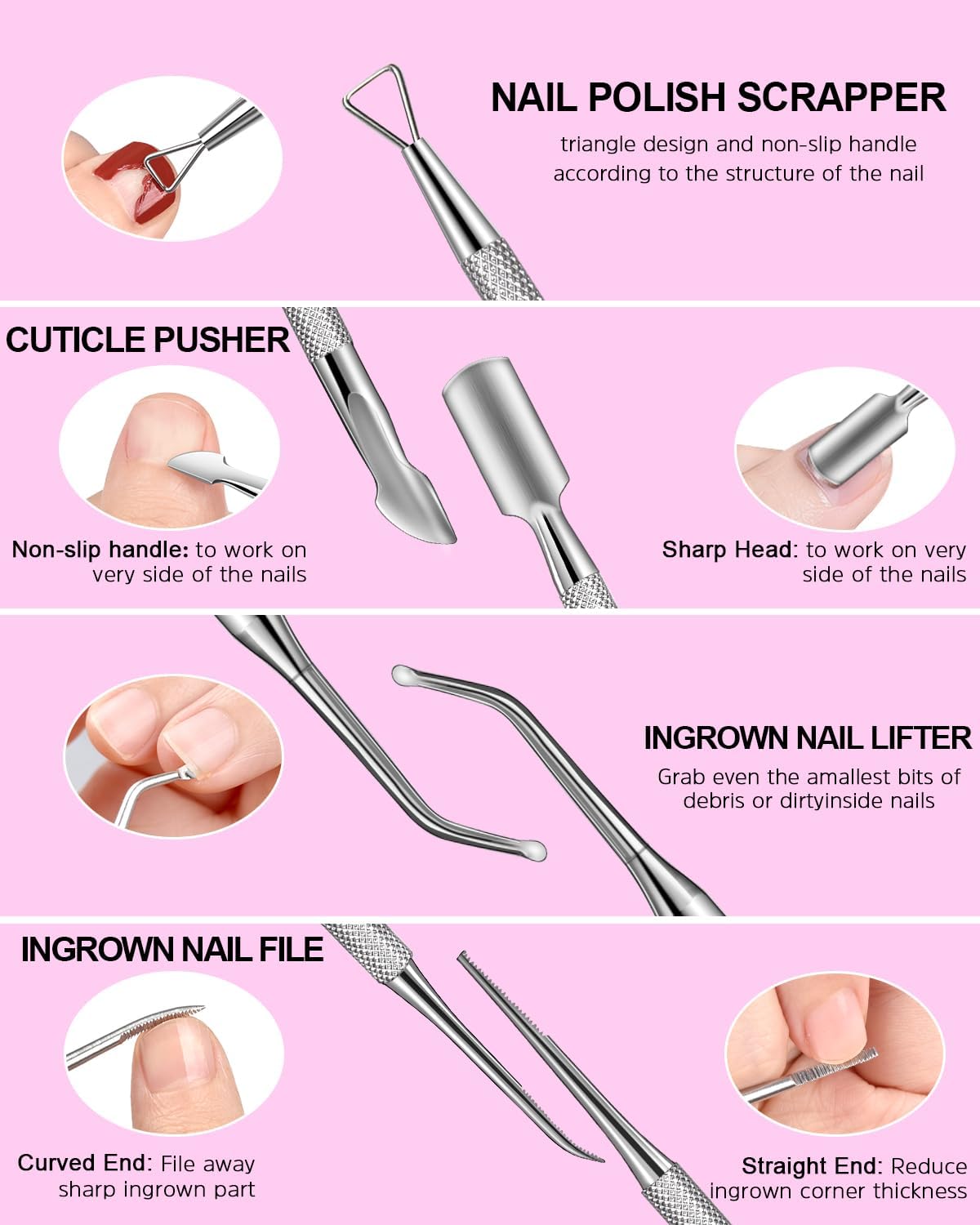 MORGLES Cuticle Remover Kit, 100/180 Nail File and Nail Buffer Blocks, 1 Pcs Rose Cuticle Oil and Professional Pedicure Manicure Tools, Nipper Cutter for Fingernails and Toenails